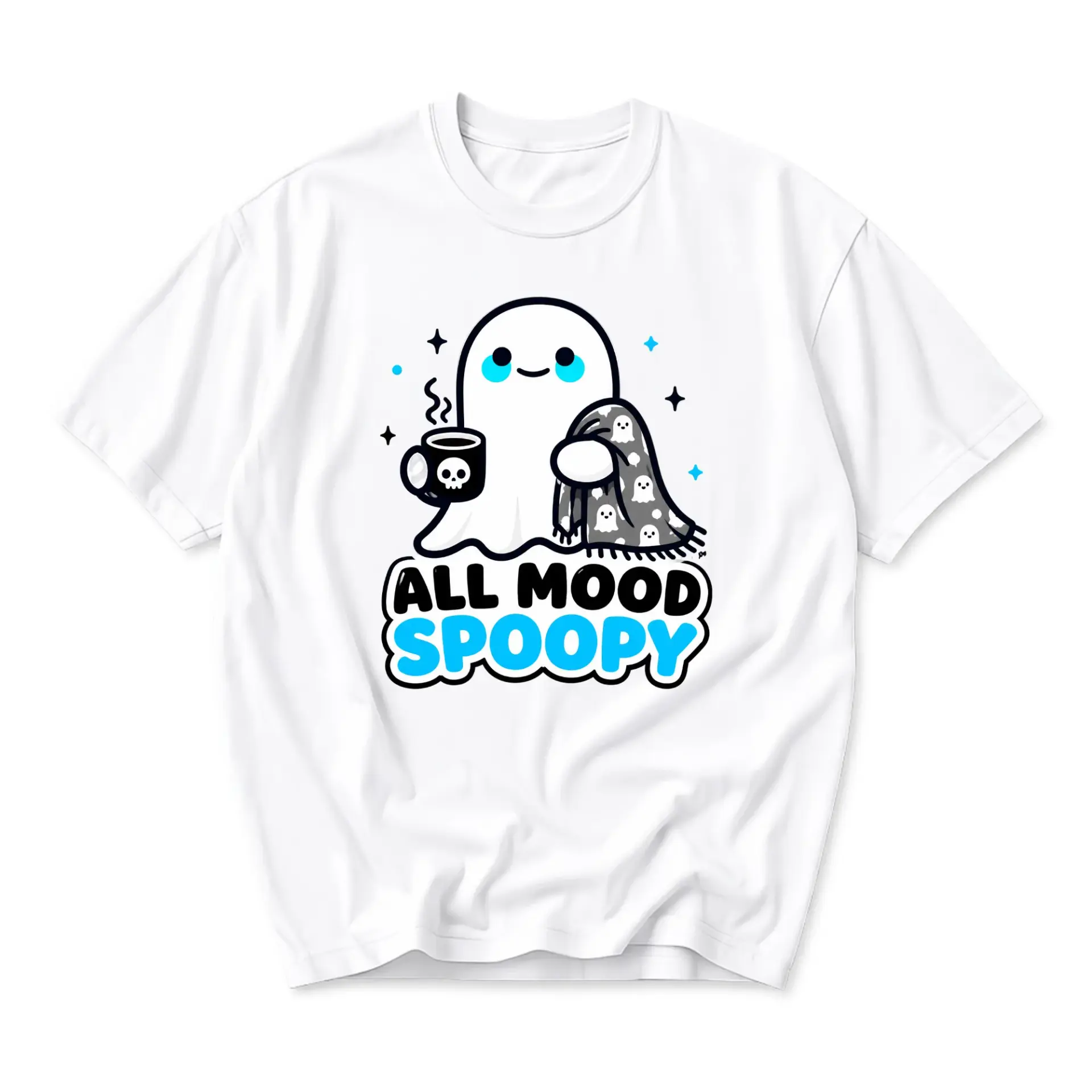 Funny Shirt All Mood Spoopy Cute Ghost Graphic Tee Unisex Casual Crew Neck Comfortable Soft Cotton Blend Apparel
