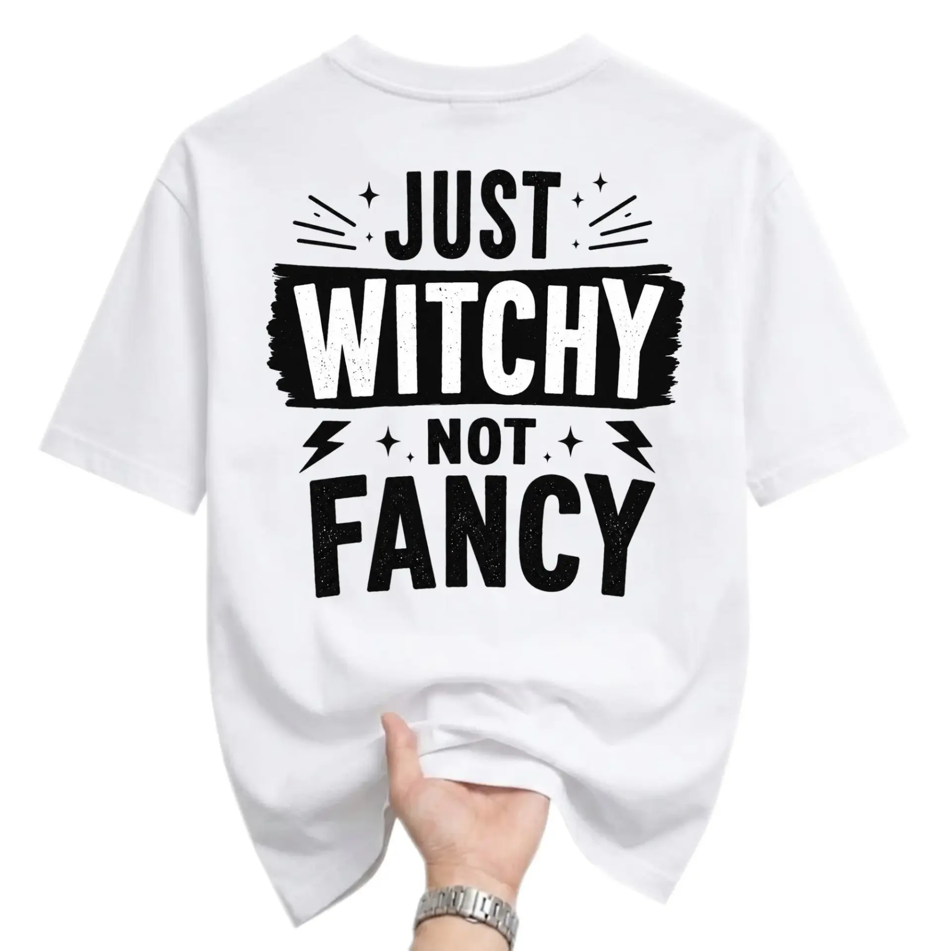 Funny Shirt Just Witchy Not Fancy Graphic Tee Casual Unisex Crew Neck Cotton Blend Soft Breathable Everyday Outfit Top