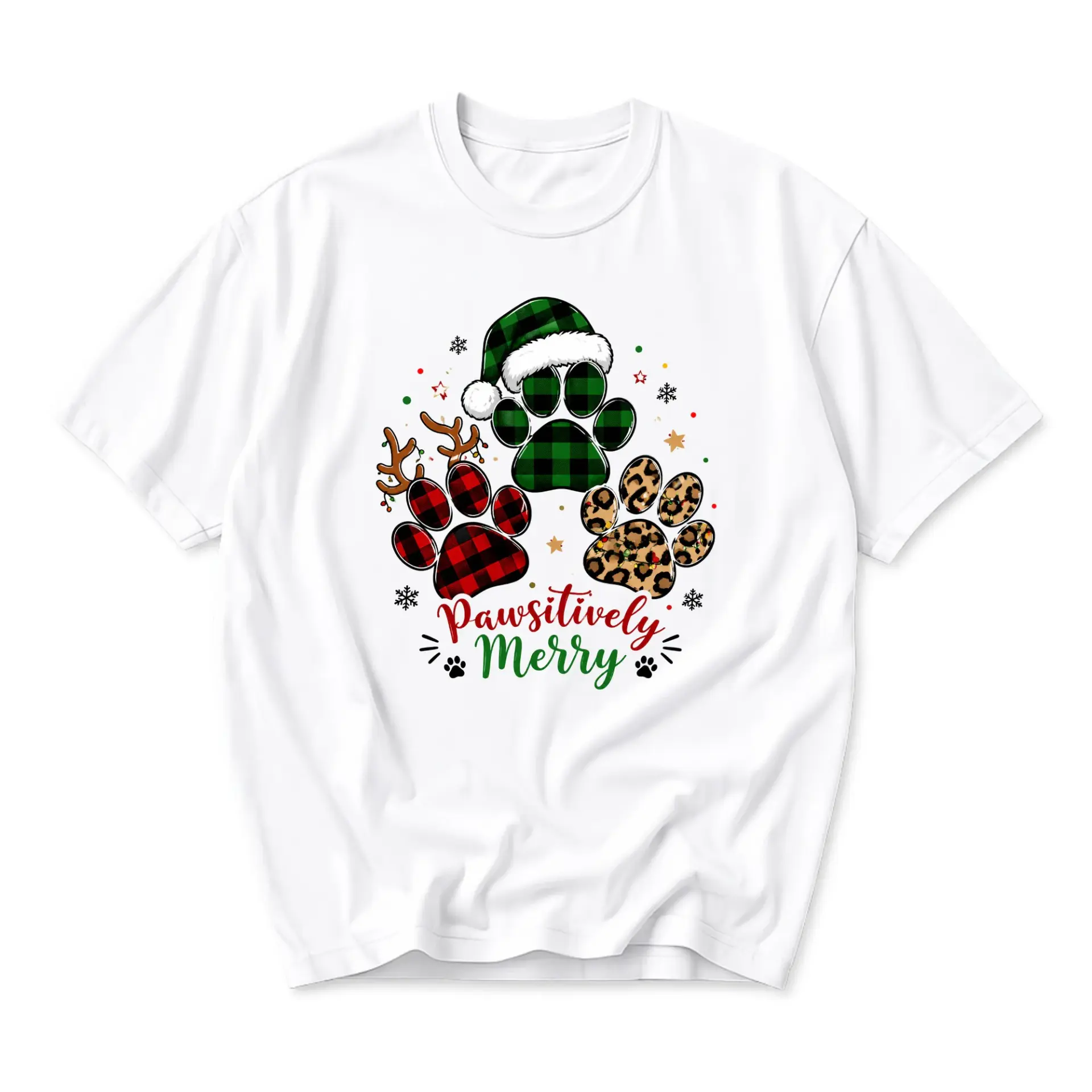 Funny Shirt Pawsitively Merry Christmas Graphic Tee Lover Holiday Casual