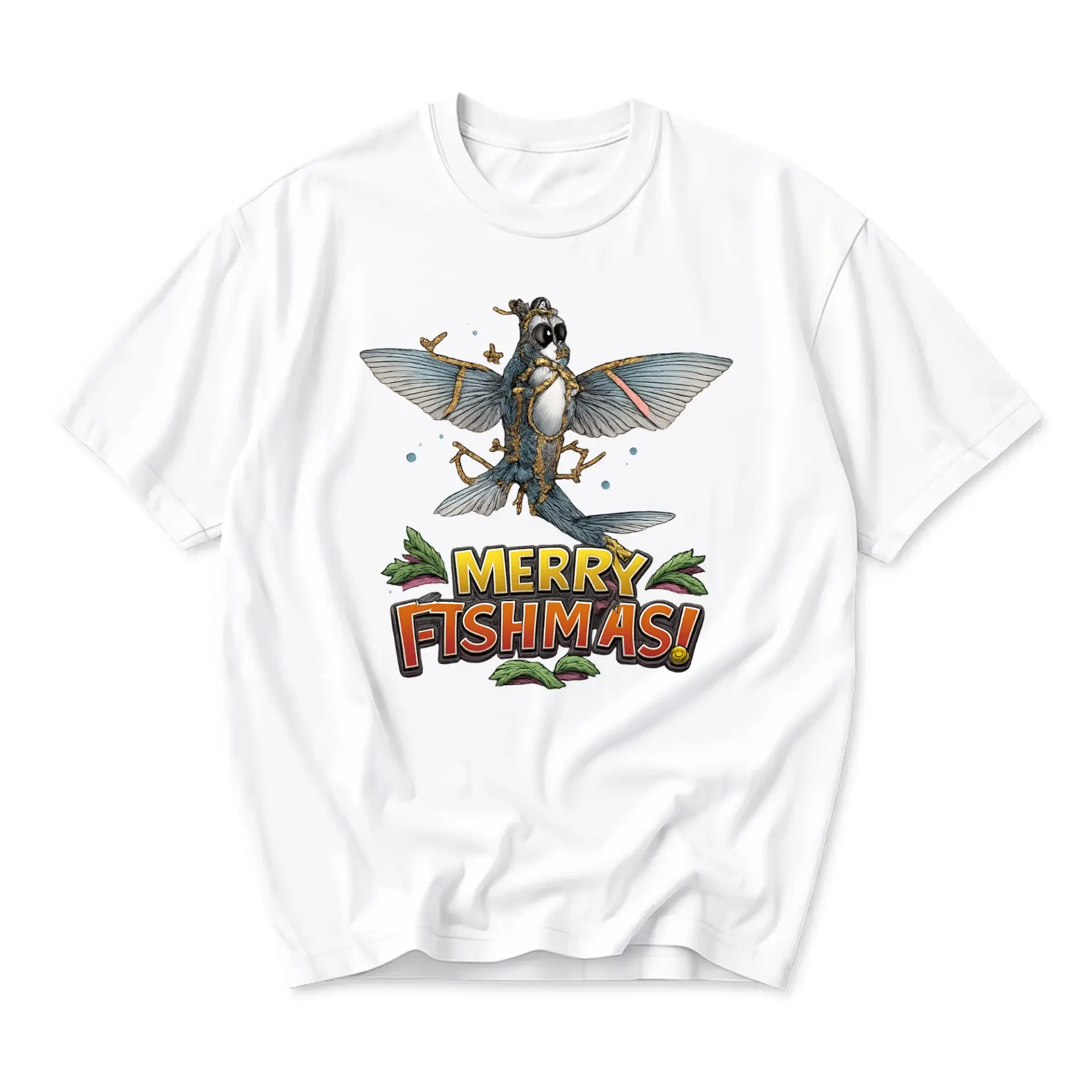 Funny Shirt Merry Fishmas Flying Fish Graphic Tee Unisex Crew Neck Short