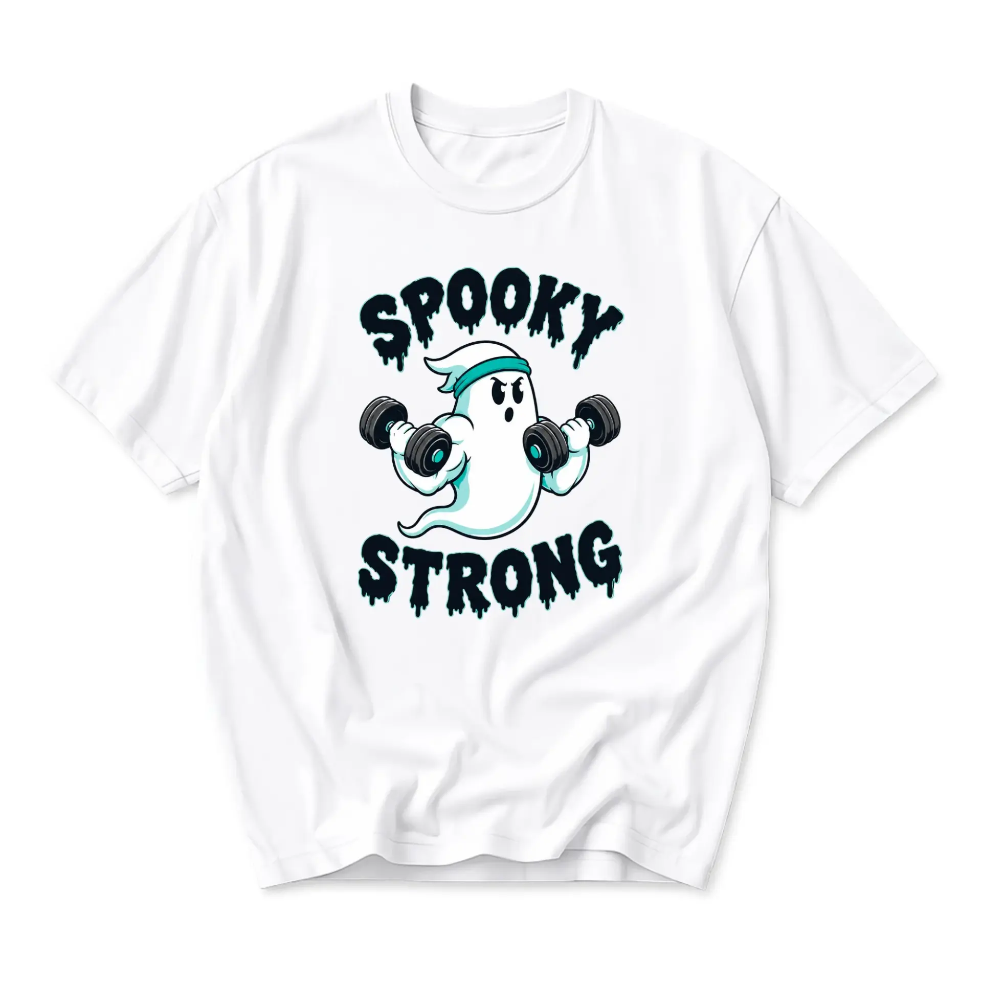 Funny Shirt Spooky Strong Ghost Graphic Tee Unisex Crew Neck Casual Wear Soft Cotton Blend Fitness Workout Apparel