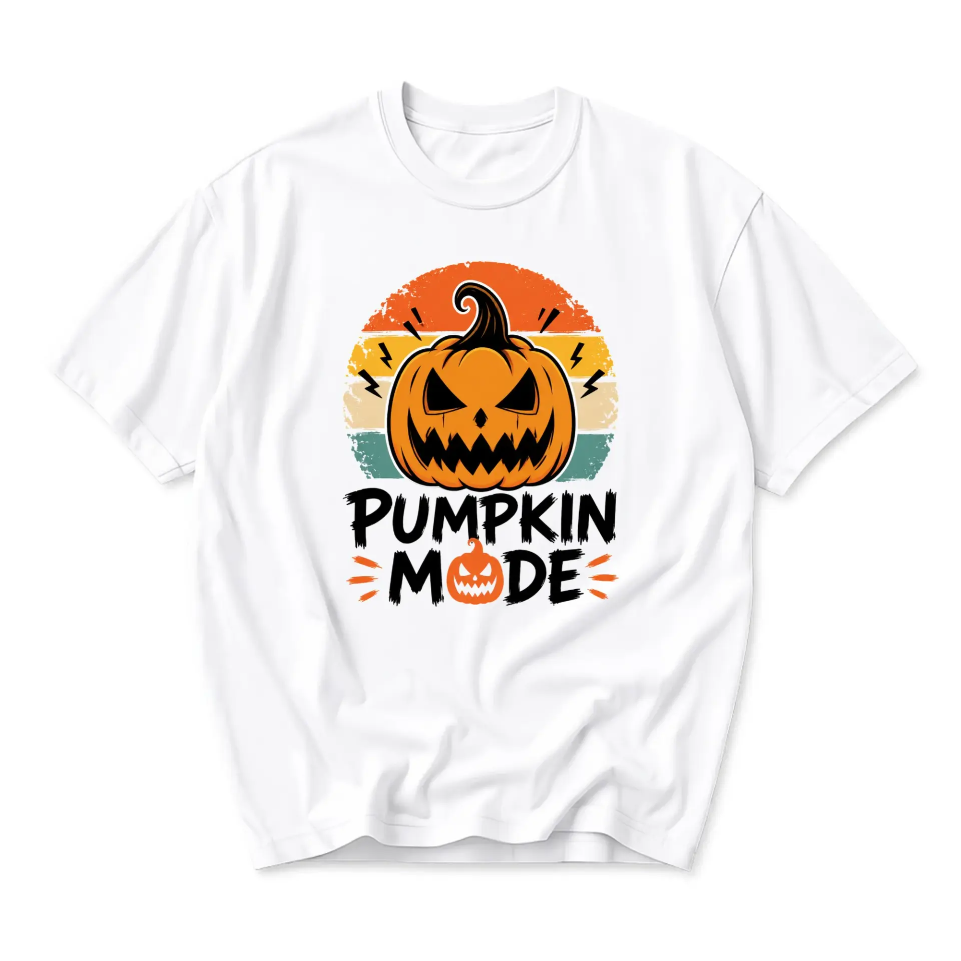 Funny Shirt Pumpkin Mode Halloween Graphic Tee Unisex Crew Neck Casual Everyday Wear Soft Comfortable Cotton T-Shirt