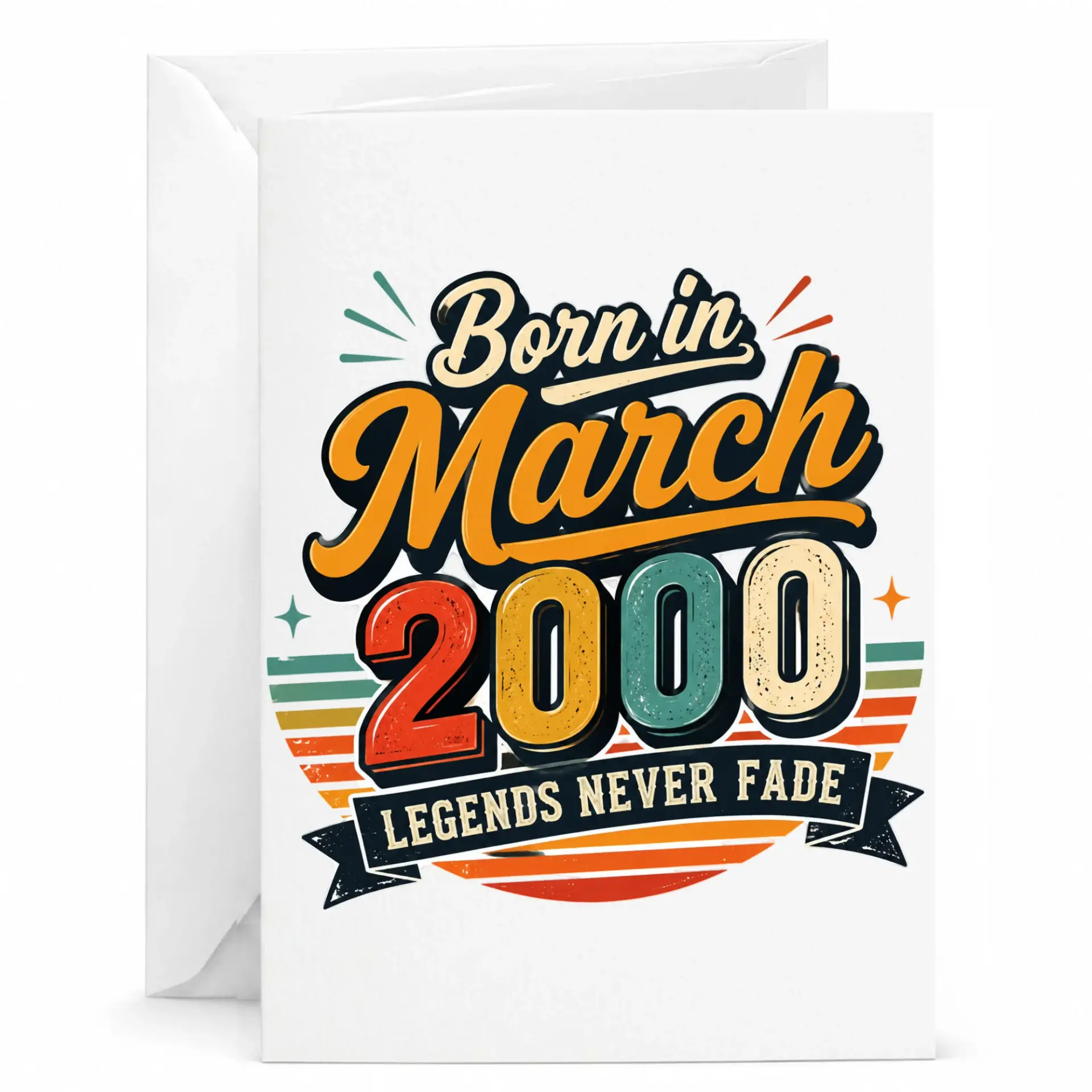 Birthday Card Born in March 2000 Legends Never Fade Vintage Retro Style Greeting Card for Birthday Celebration Milestone