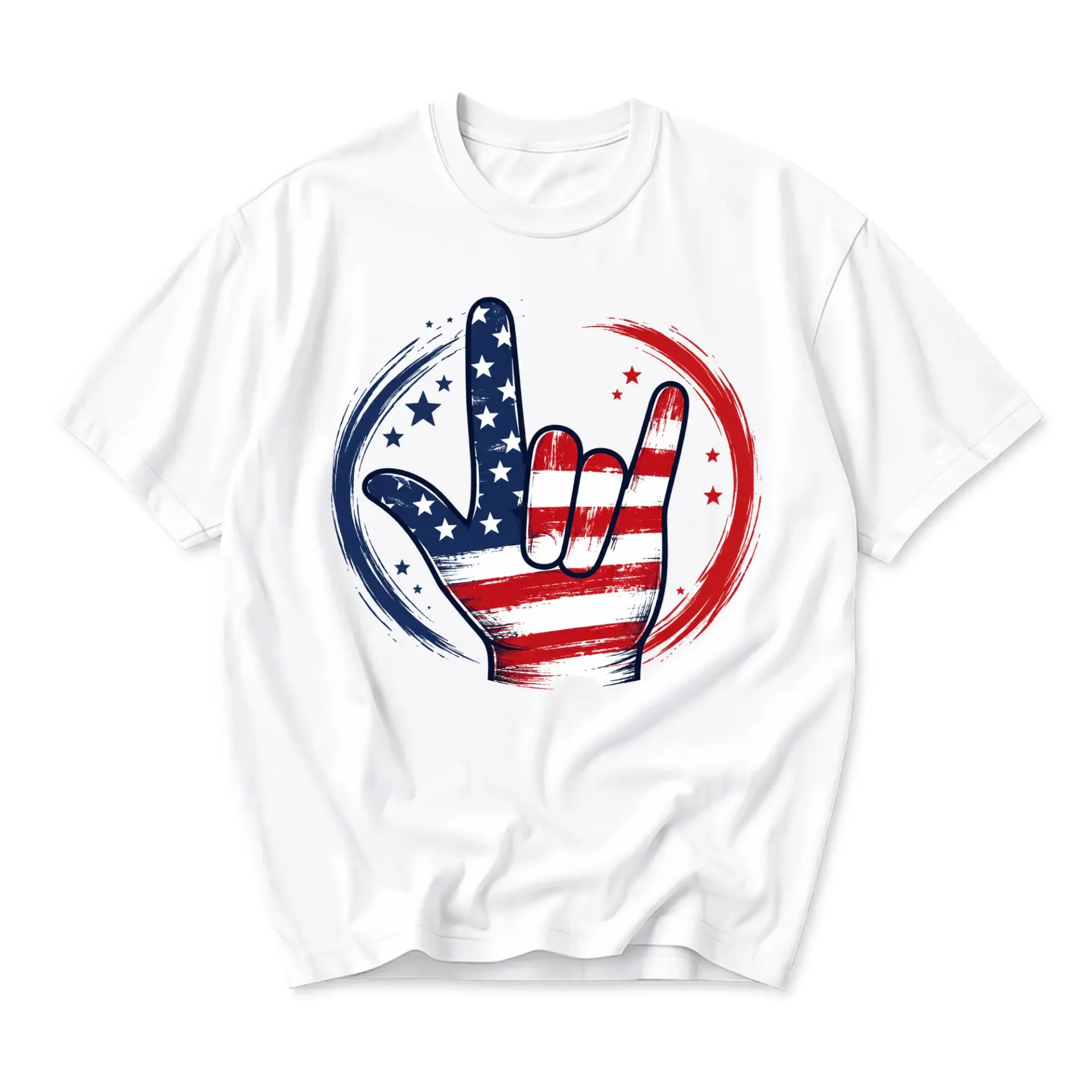 Graphic Tee American Flag Hand Gesture Design Unisex Casual Short Sleeve Crew Neck Cotton Blend Summer Everyday Shirt