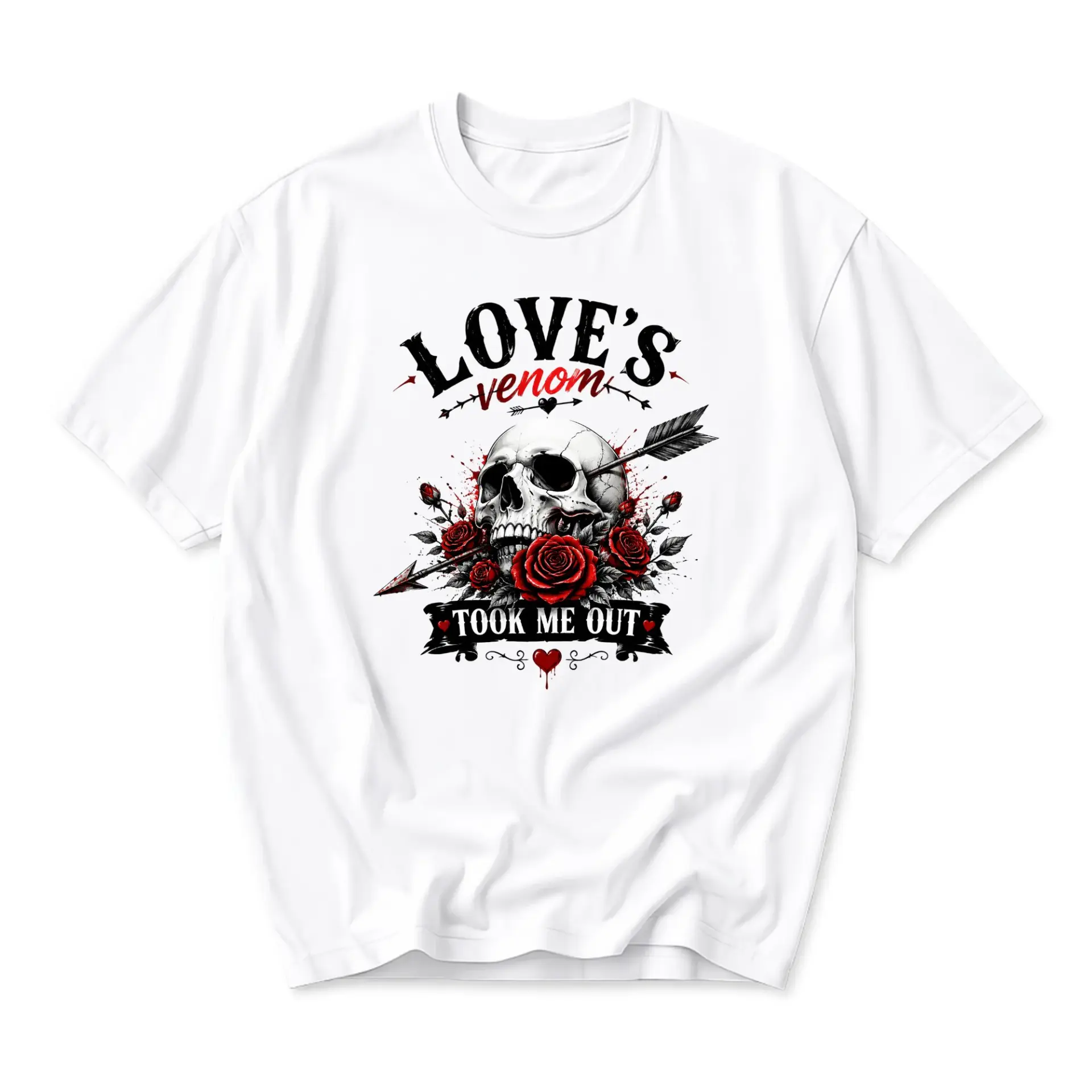 Graphic Tee Love's Venom Skull and Roses Art Print Unisex Crew Neck Casual Everyday Short Sleeve Cotton T-Shirt