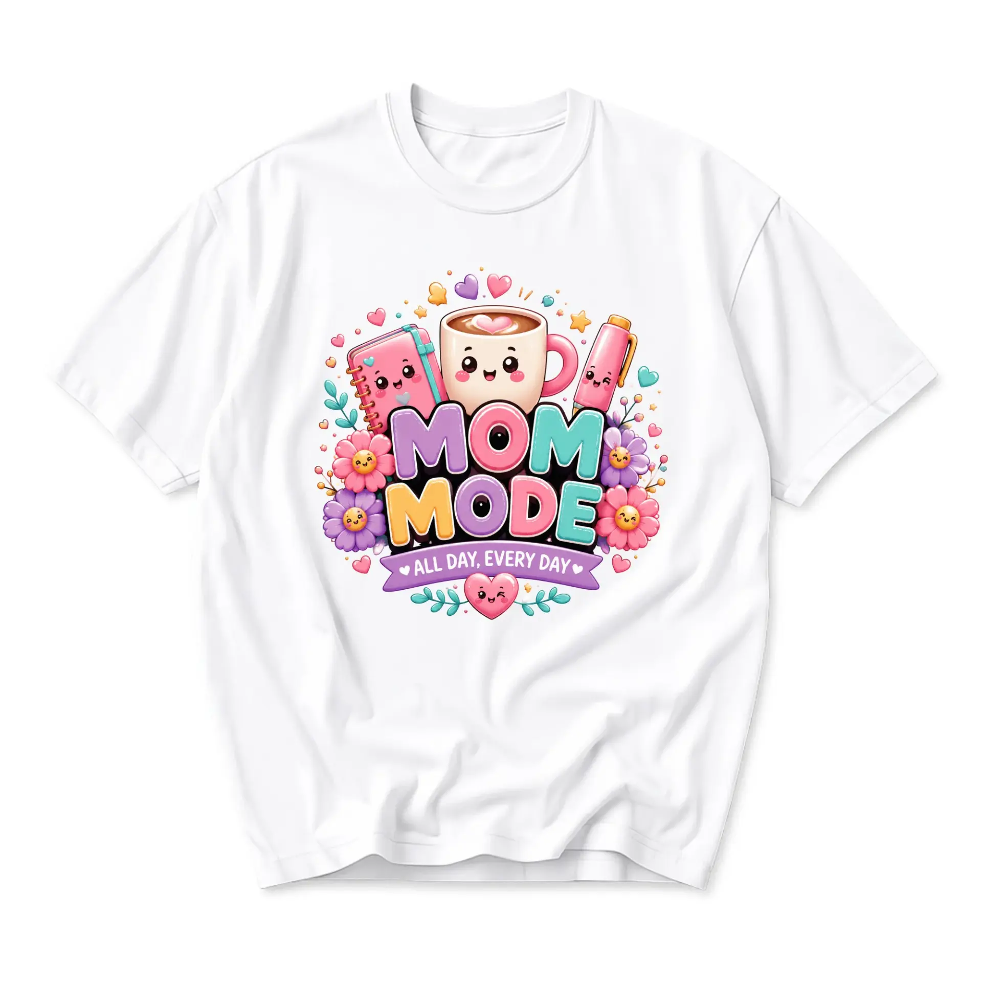 Graphic Tee Mom Mode All Day Every Day Cute Cartoon Style Unisex Crew Neck Casual Cotton Blend Shirt Short Sleeve