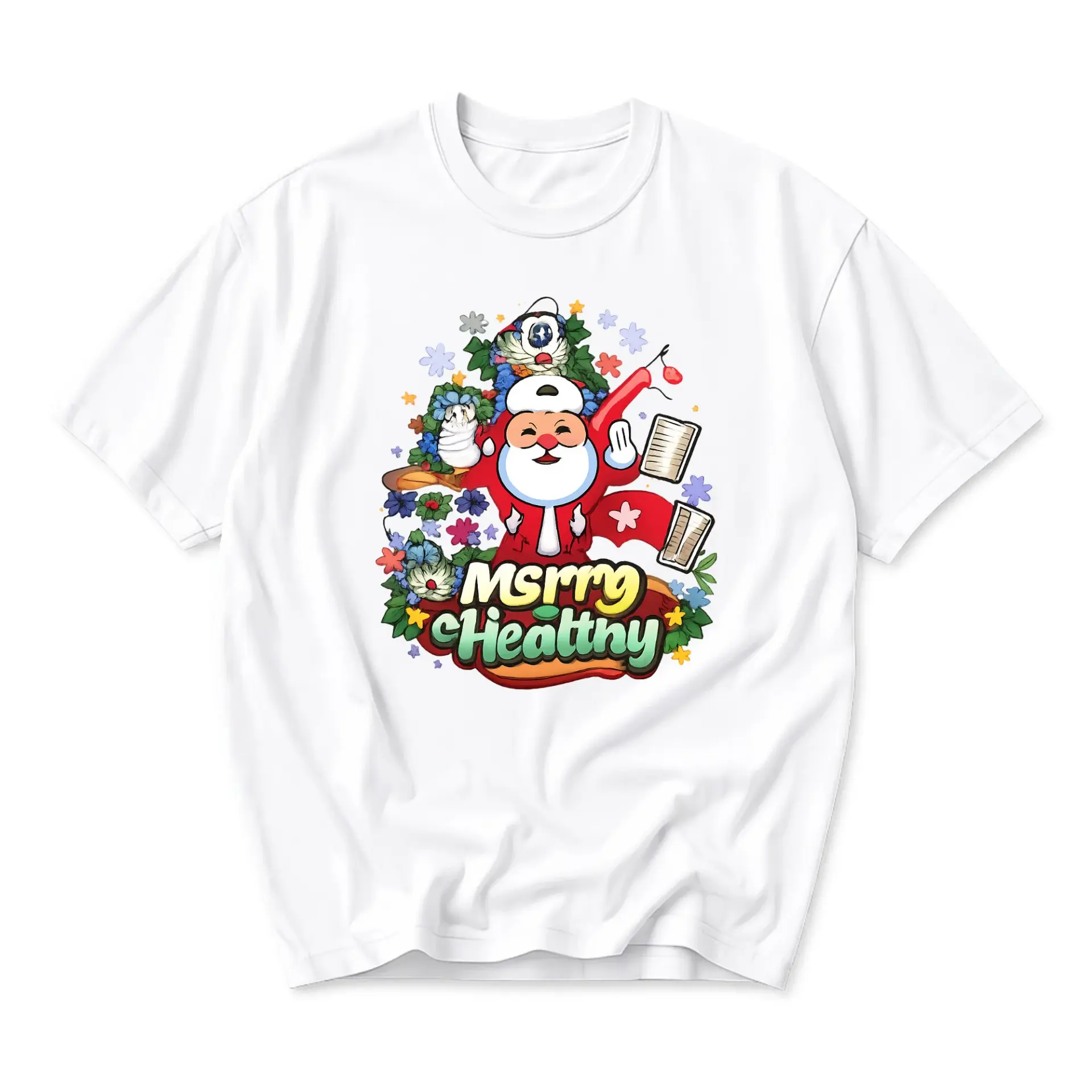 Funny Shirt Merry Healthy Holiday Graphic Tee Unisex Casual Crew Neck Soft