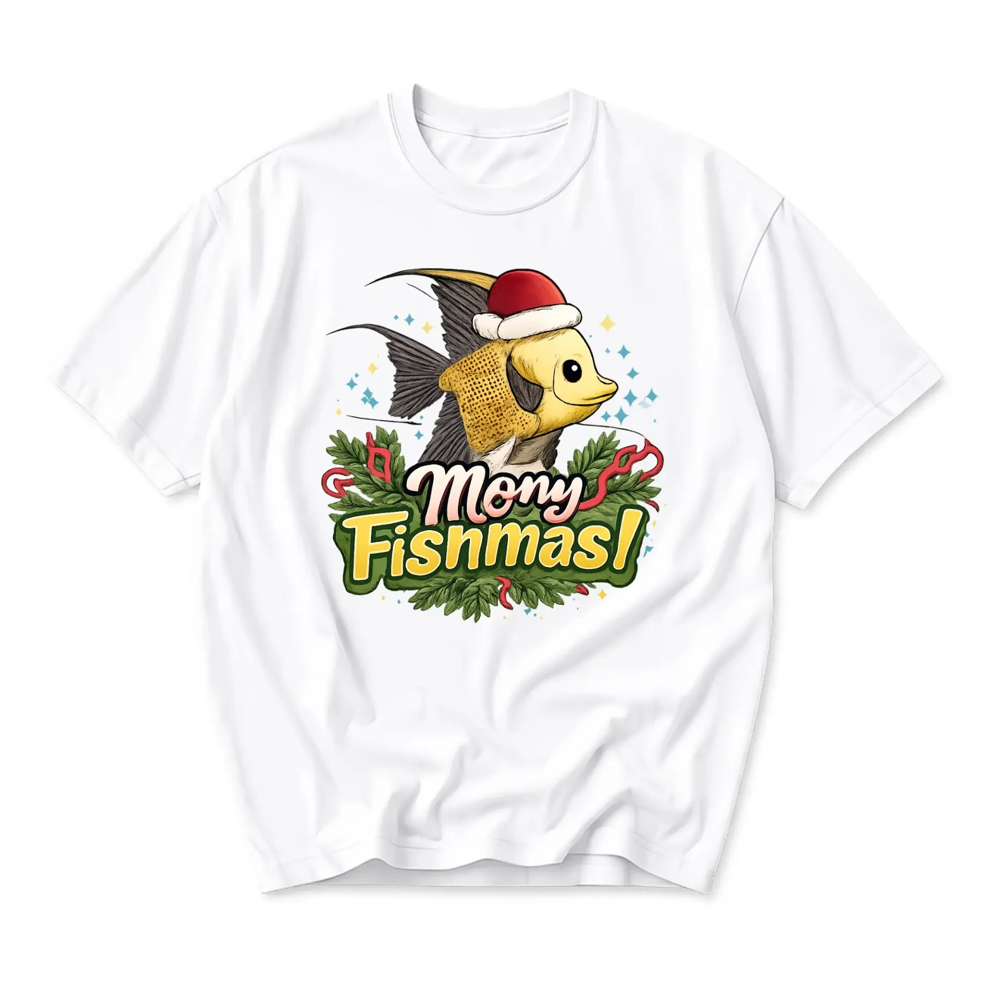 Funny Shirt Merry Fishmas Holiday Graphic Tee Unisex Crew Neck Casual Wear