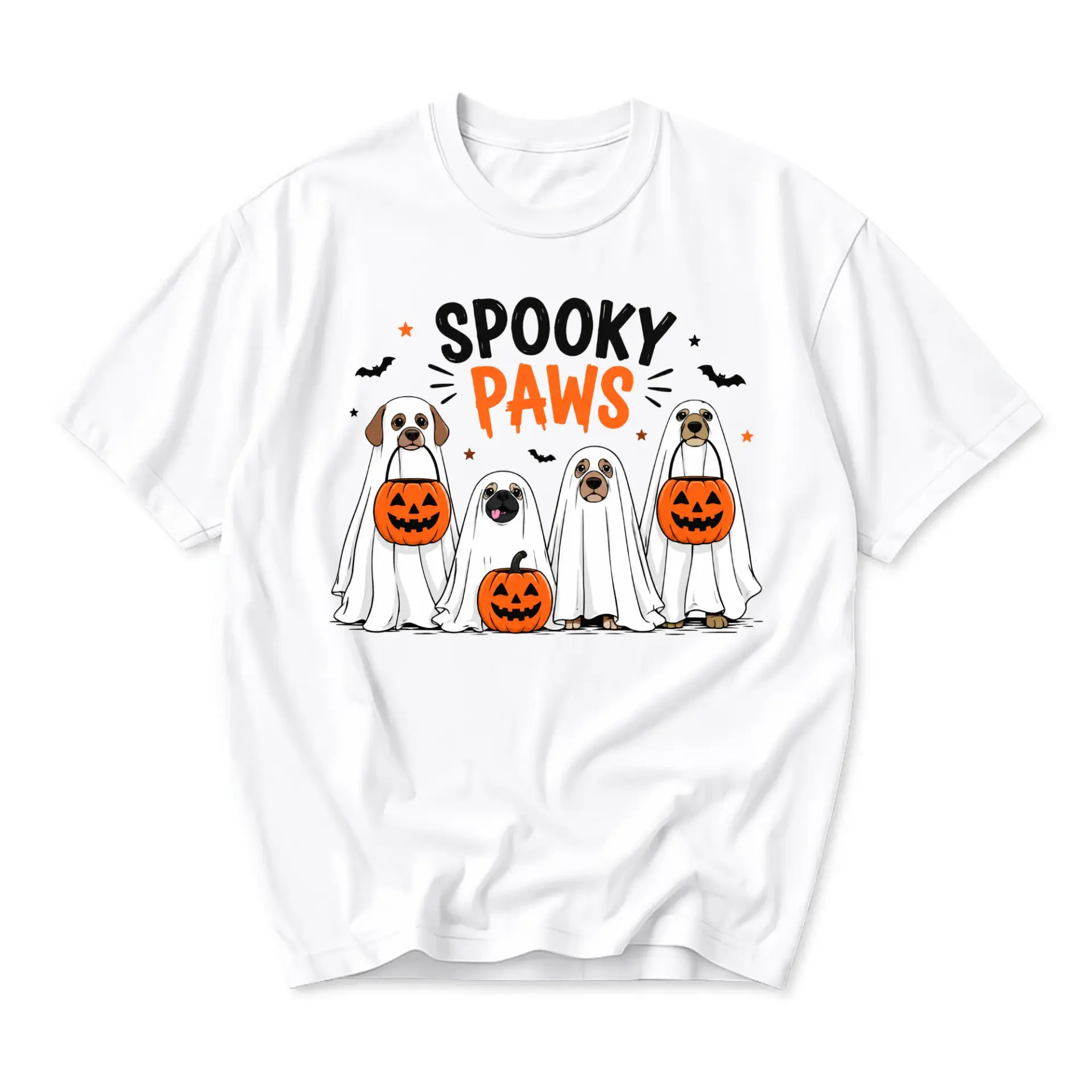 Funny Shirt Spooky Paws Ghost Dogs Halloween Unisex Graphic Printed T-Shirt for Casual Fall Outfits and Holiday Wear