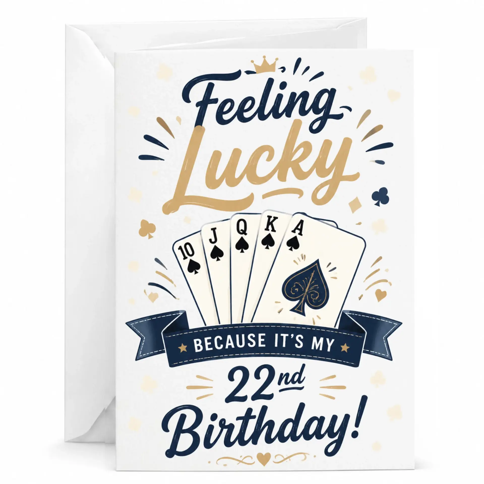 Funny Greeting Card for 22nd Birthday, Feeling Lucky Playing Card Design Birthday Card for Anyone Turning Twenty-Two