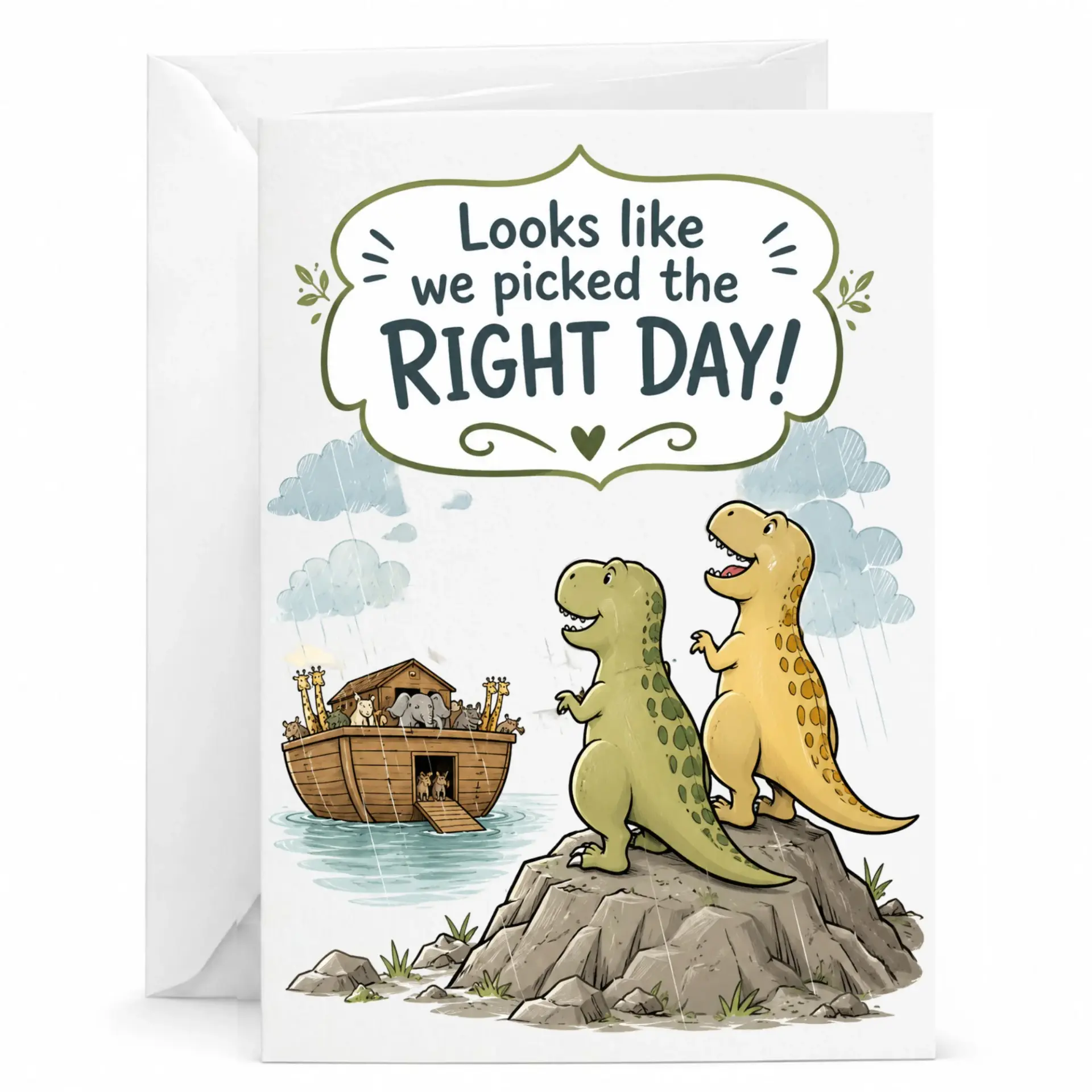 Funny Greeting Card Featuring Cute Dinosaurs Watching a Boat in the for Birthdays or Special Occasions