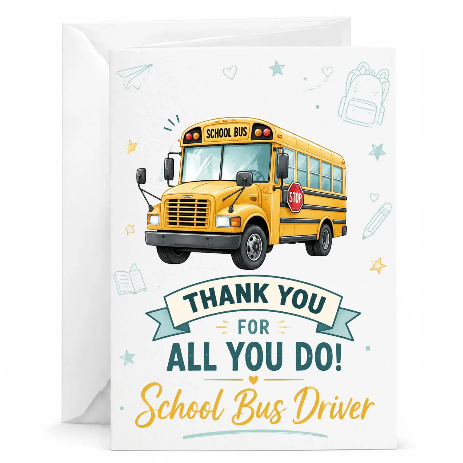 Card for School Bus Driver Appreciation Greeting Transportation Professional Bright Yellow Design