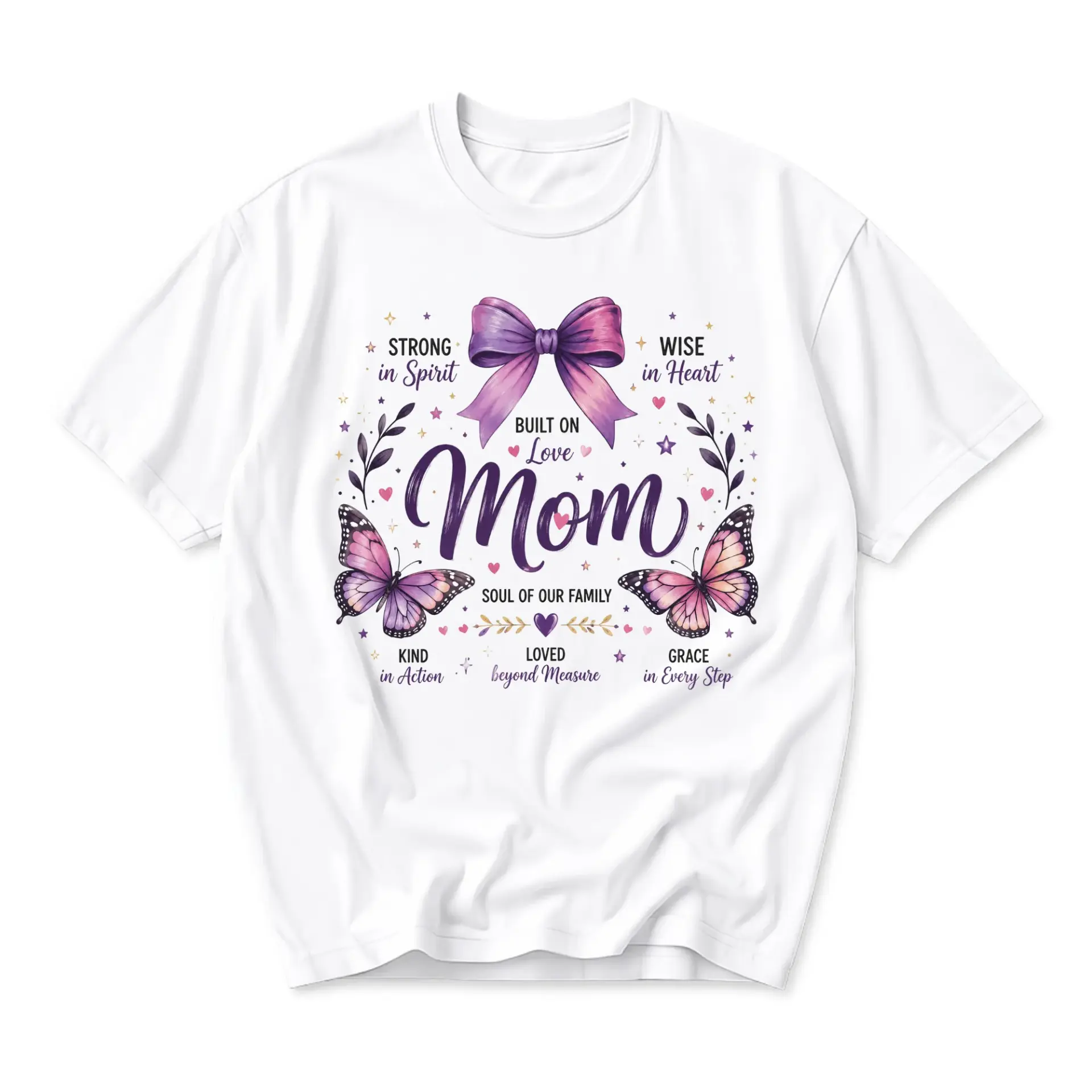Graphic Tee Mom Butterfly Floral Bow Design Unisex Crew Neck Soft Cotton Casual Everyday Top Inspirational Shirt