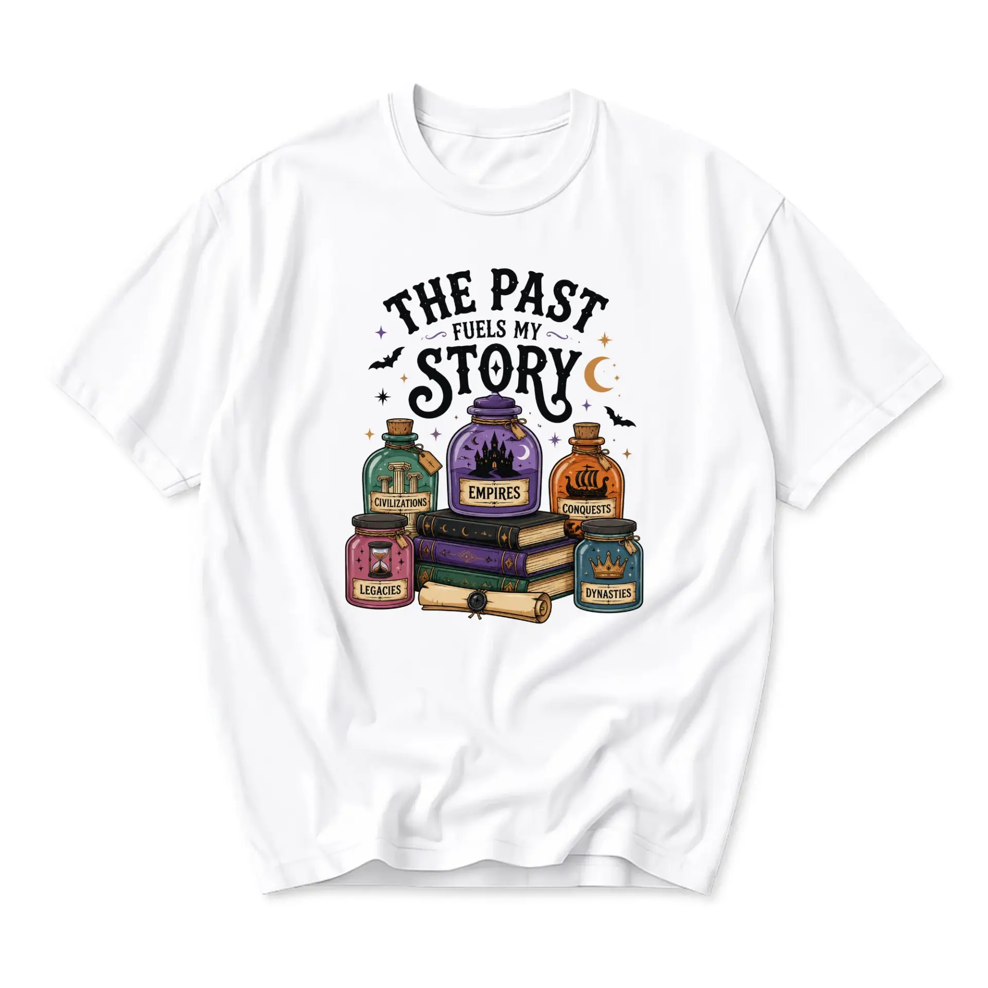Graphic Tee the Past Fuels My Story Vintage Apothecary Bottle Design Unisex Crew Neck Everyday Casual Cotton Shirt