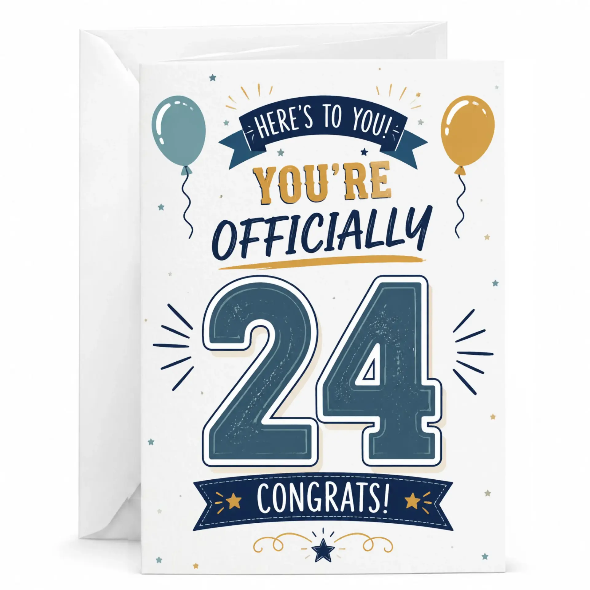 Birthday Card Officially 24 Years Old Celebration Greeting Card with Matching Envelope for Milestone Birthday Party