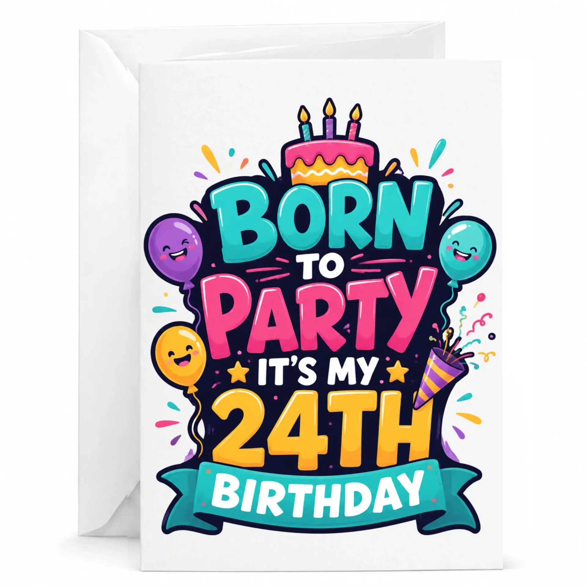 Birthday Card Born to Party It Is My 24th Birthday Funny Greeting Card for Twenty Fourth Birthday Celebration
