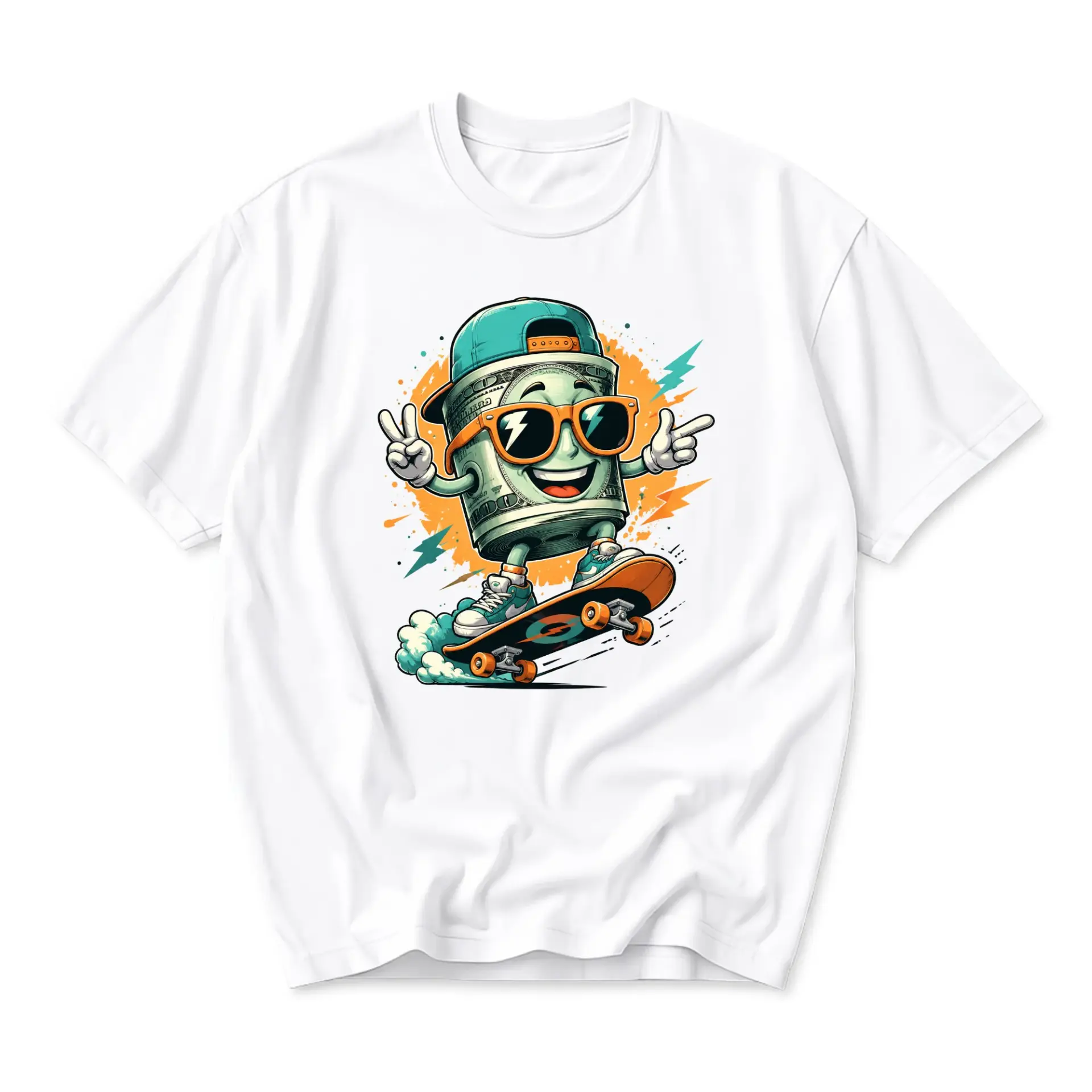 Graphic Tee Money Roll Character Skater Art Unisex Crew Neck T-Shirt Casual