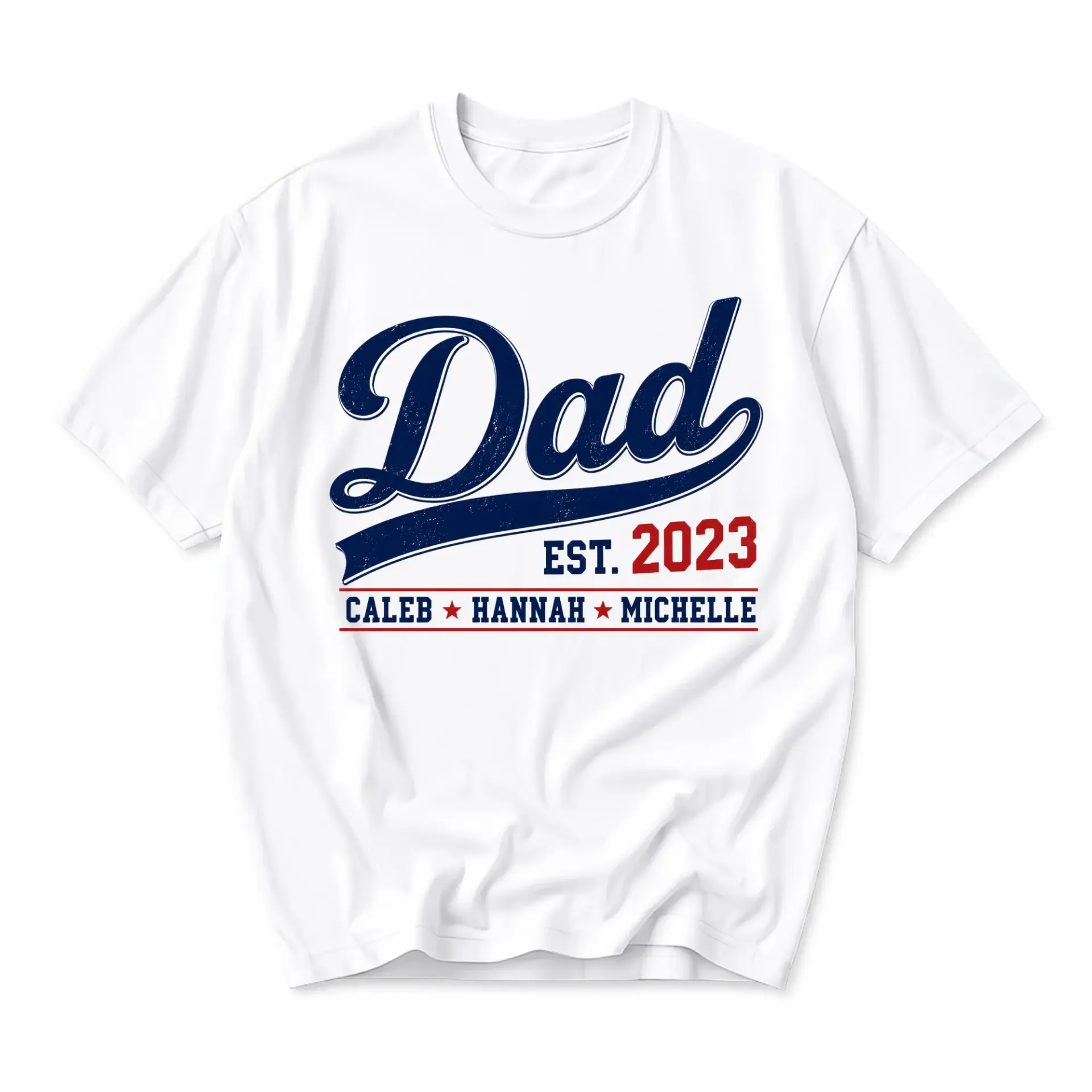 Funny Shirt Dad Est 2023 Personalized Names Graphic Tee Unisex Crew Neck Casual Everyday Wear Soft Cotton Top