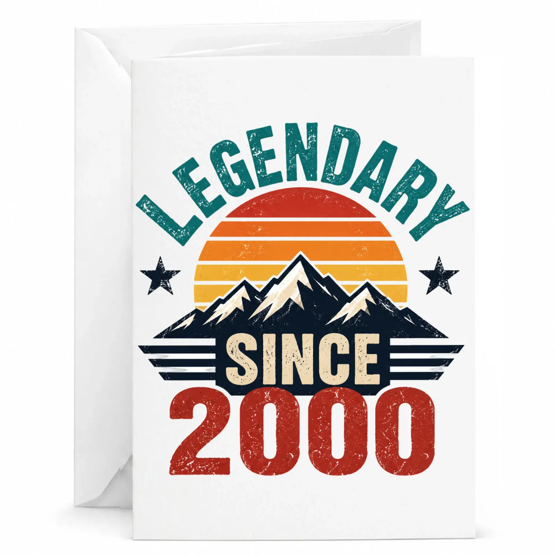 Birthday Card Legendary Since 2000 Vintage Sunset Mountain Retro Greeting Card for Special Milestone Occasions