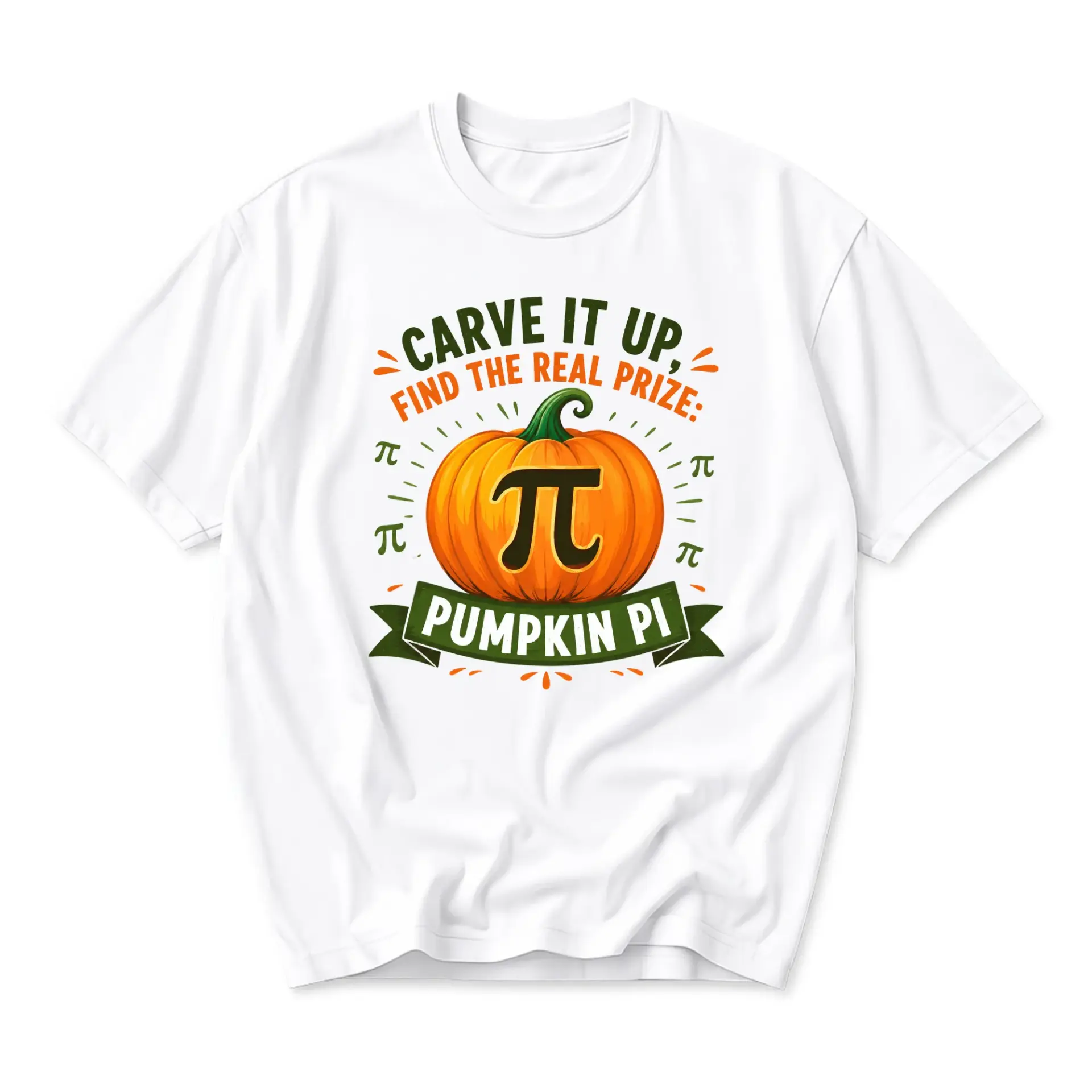 Funny Shirt Pumpkin Pi Math Pun Graphic Tee Unisex Casual Apparel for Everyday Wear and Seasonal Holidays White T-Shirt