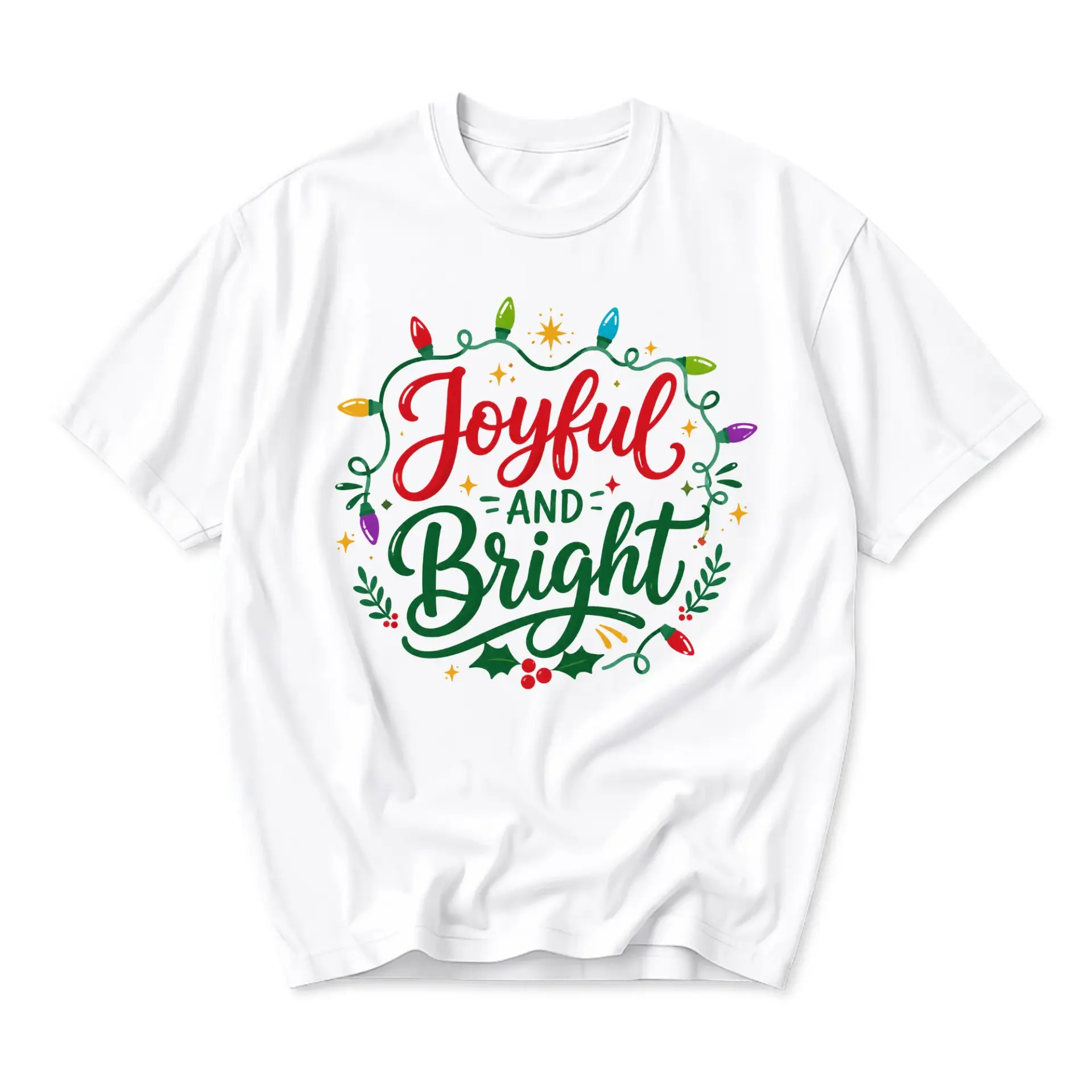 T-shirt Joyful and Bright Graphic Tee Festive Holiday Seasonal Apparel