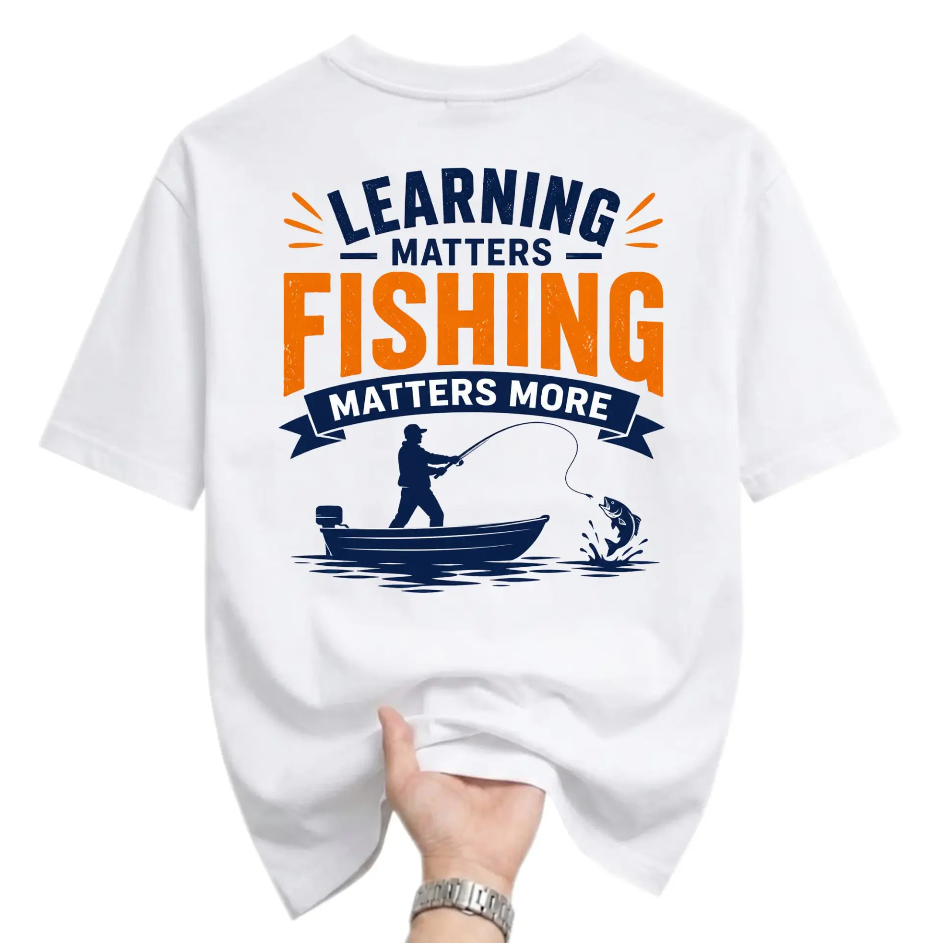 Graphic Tee Learning Matters Fishing More Unisex Cotton Blend Short Sleeve