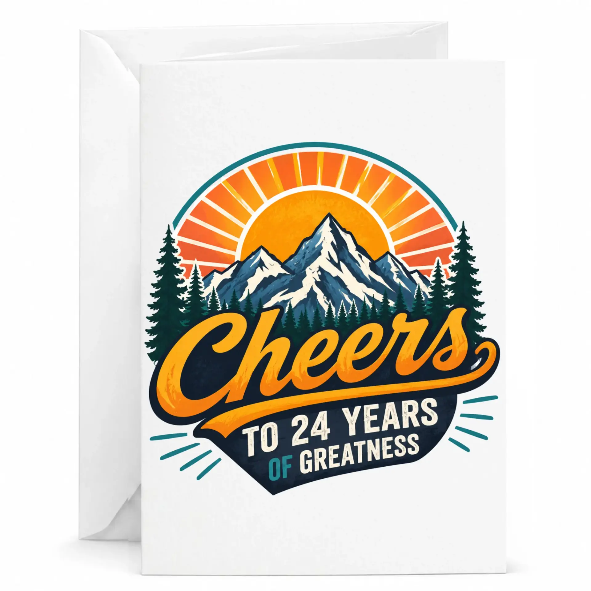 Greeting Card for 24th Birthday Cheers to 24 Years of Greatness Mountain Nature Landscape Themed Folded Card