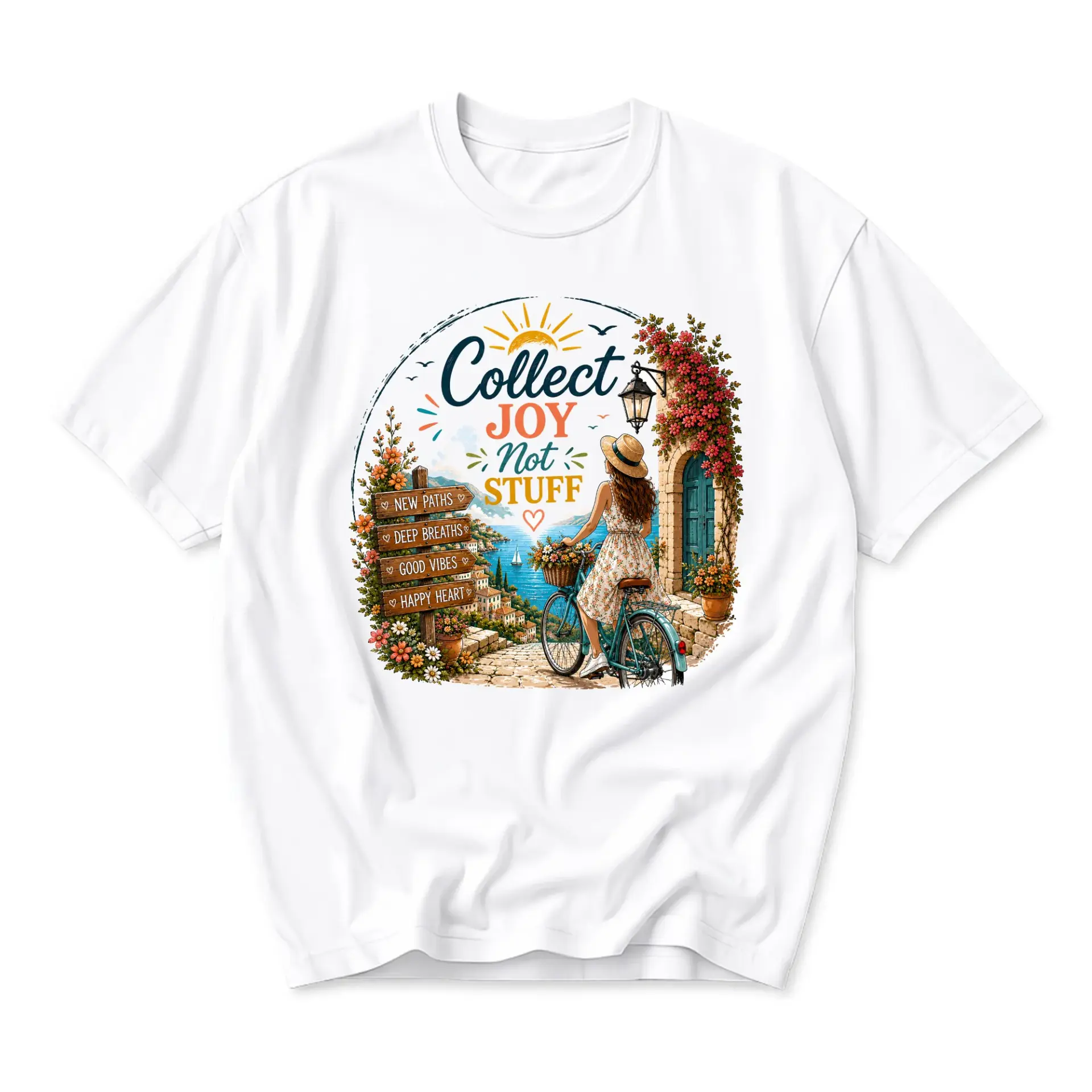 Graphic Tee Collect Joy Not Stuff Retro Aesthetic Floral Travel Inspiration Unisex Crew Neck Short Sleeve Shirt