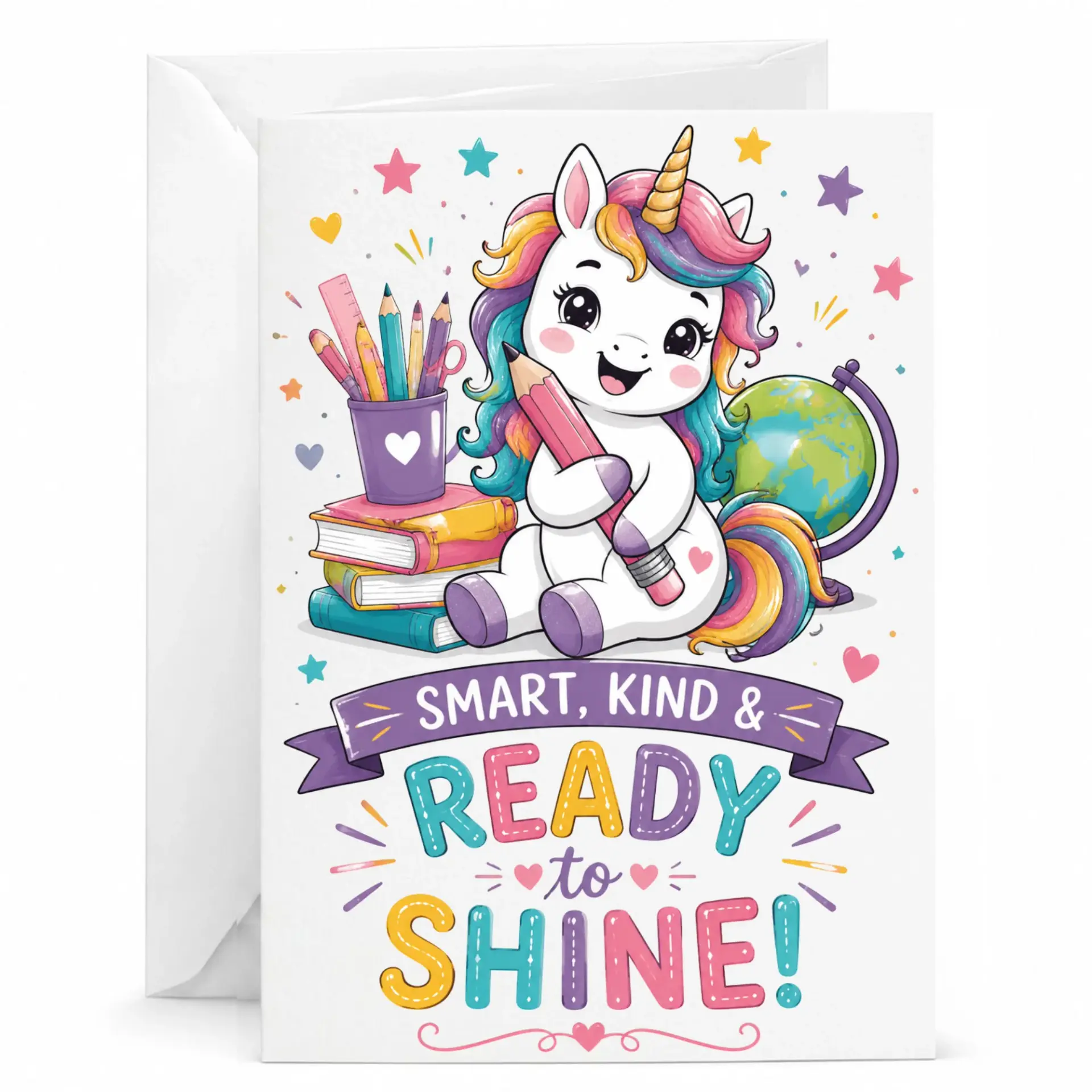 Greeting Card with Cute and Books Design for Encouragement Special Celebrations 5x7 Inches Folded