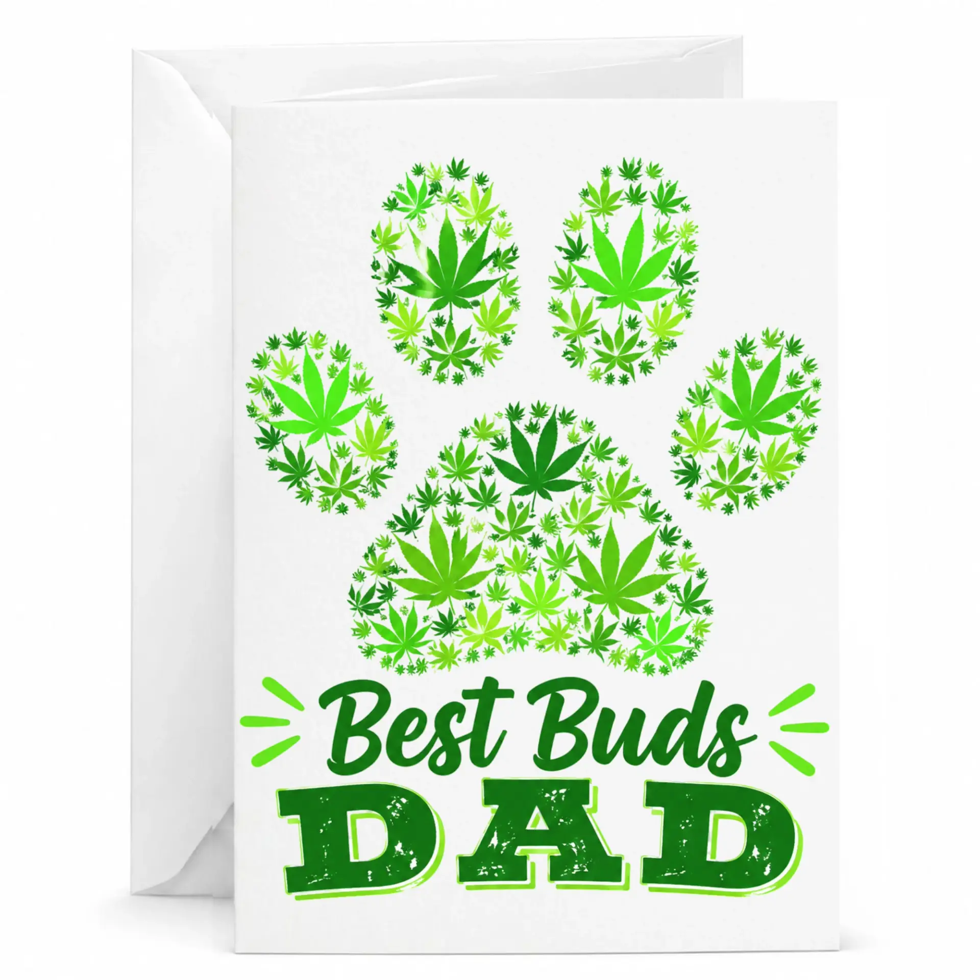 Funny Pet Lover Greeting Card Best Buds Dad with Green Paw Print Design for Special Occasions and Personal Notes
