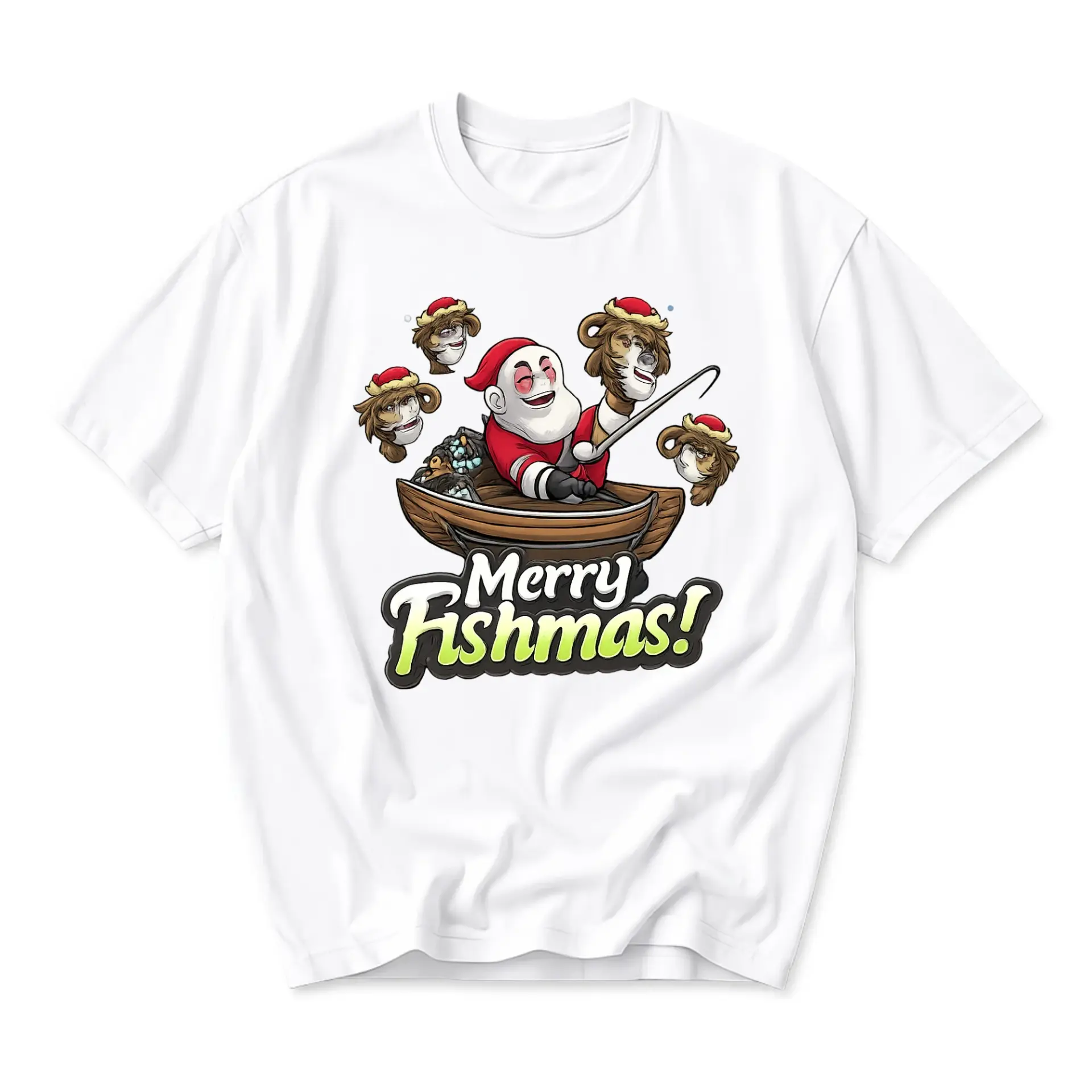 Funny Shirt Merry Fishmas Santa Fishing Graphic Tee Unisex Cotton Blend