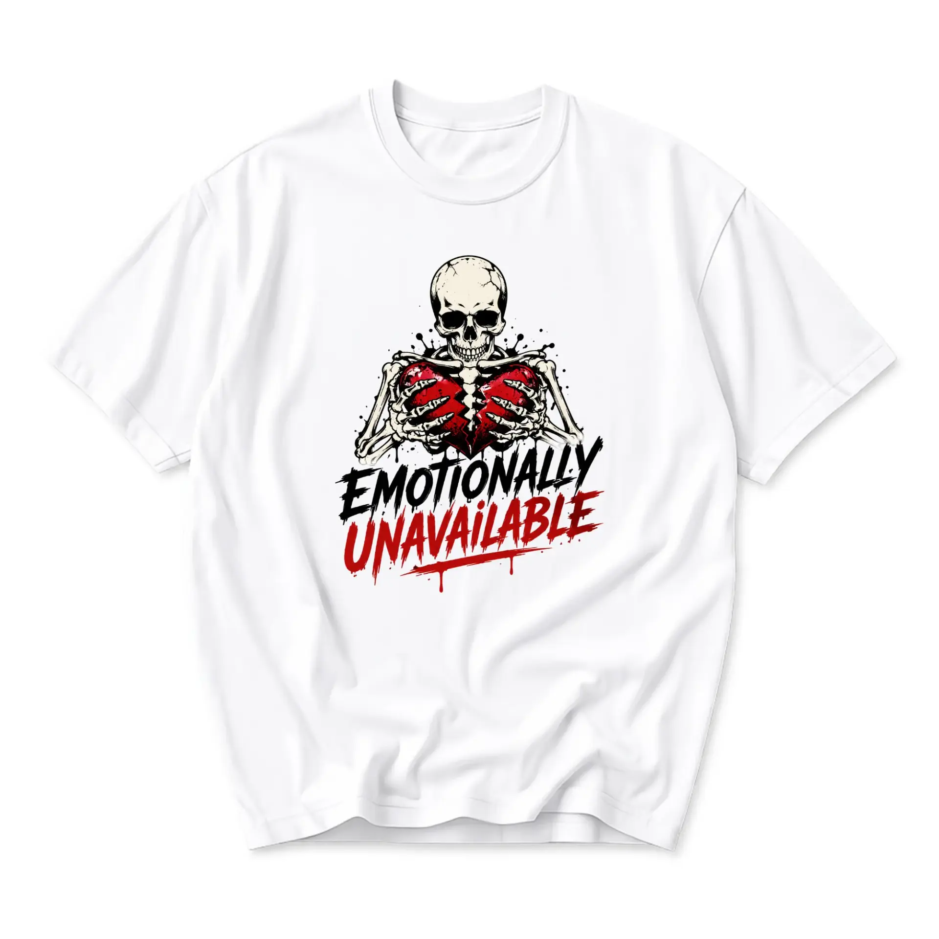Graphic Tee Emotionally Unavailable Skull Design Unisex Crew Neck Short Sleeve Casual Cotton Blend T-Shirt