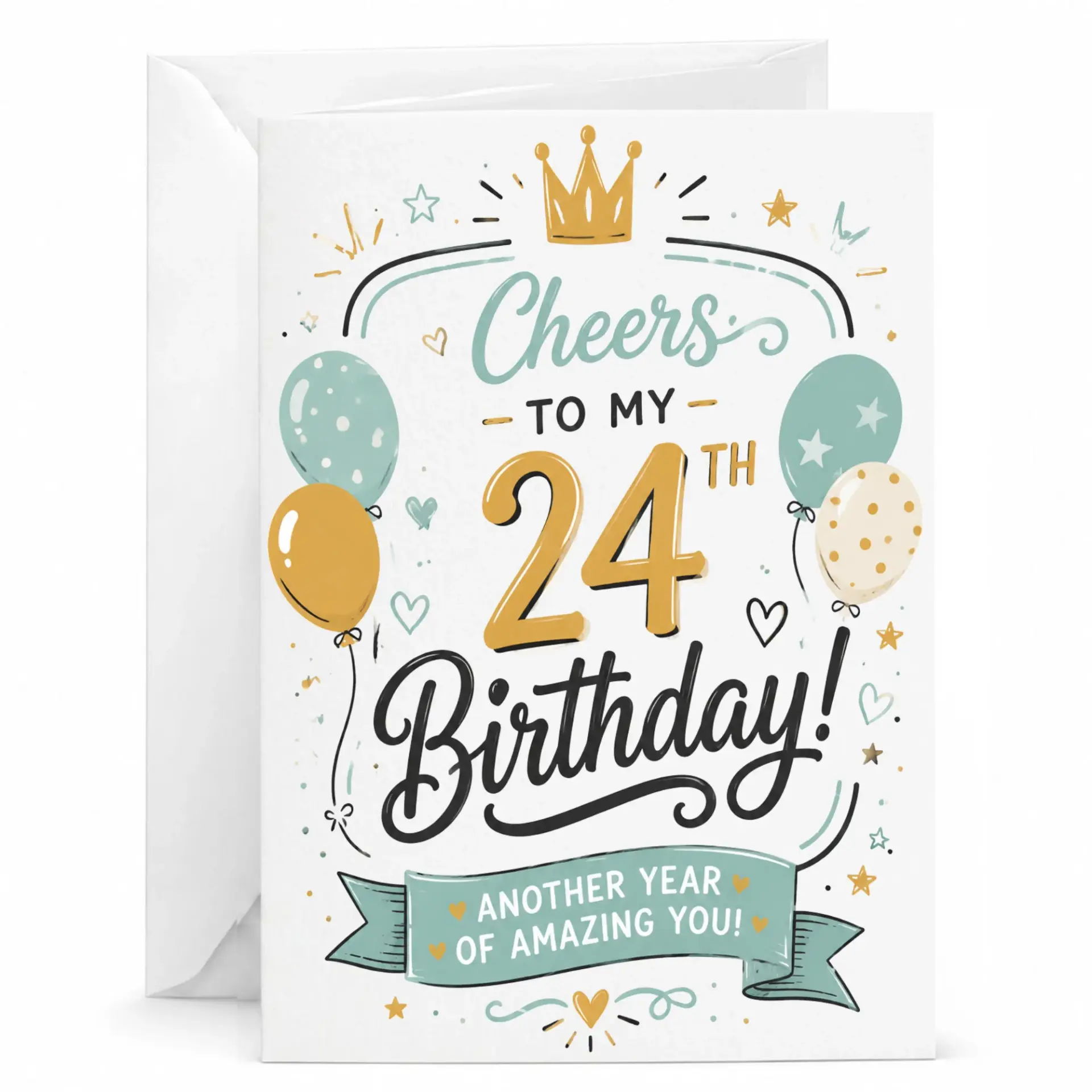 Birthday Card 24th Birthday Cheers to My Amazing Twenty Fourth Year Celebration Greeting Card with White Envelope