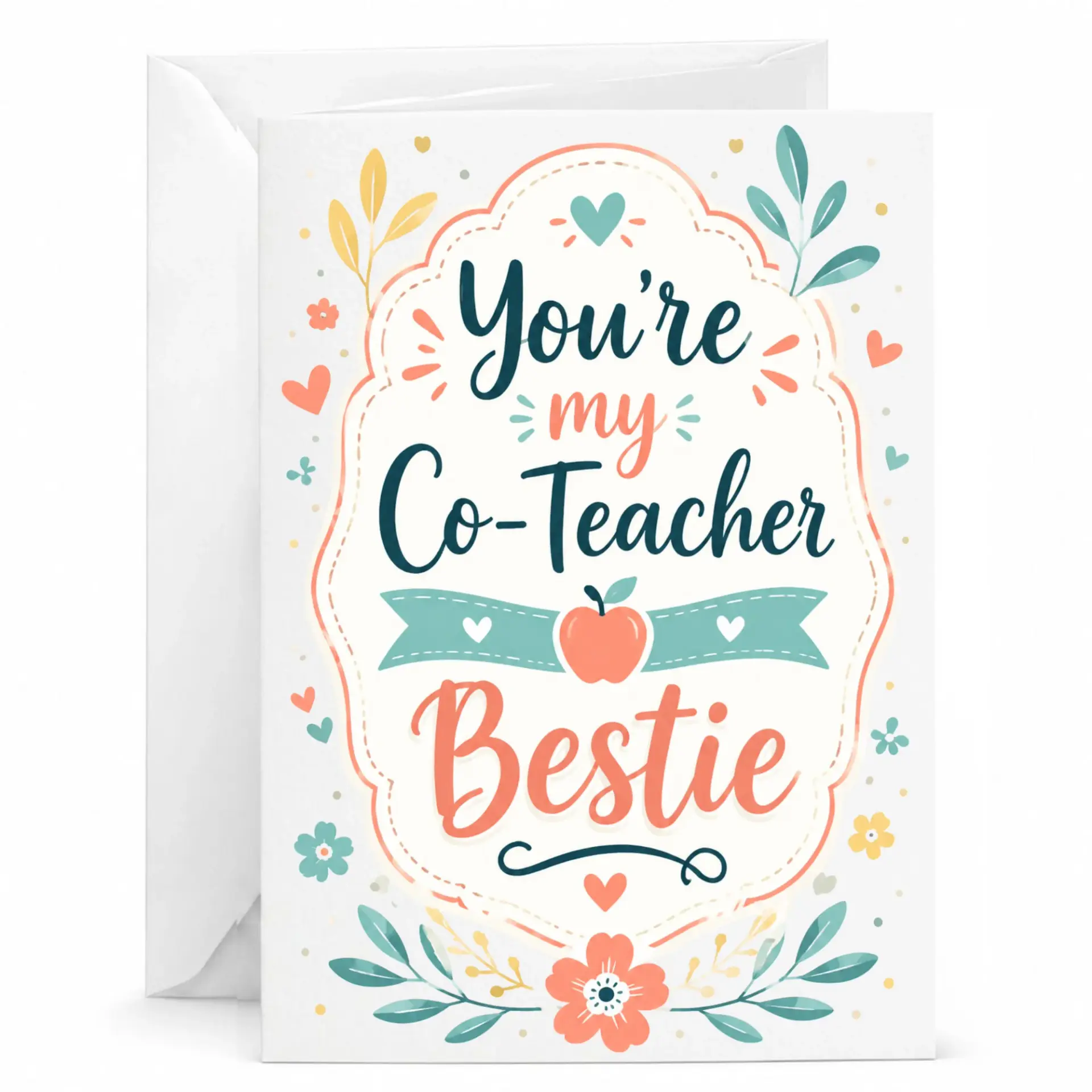 Greeting Card for Coworker Friendship Appreciation You Are My Co-Teacher Bestie Floral Design 5x7 Inches Folded