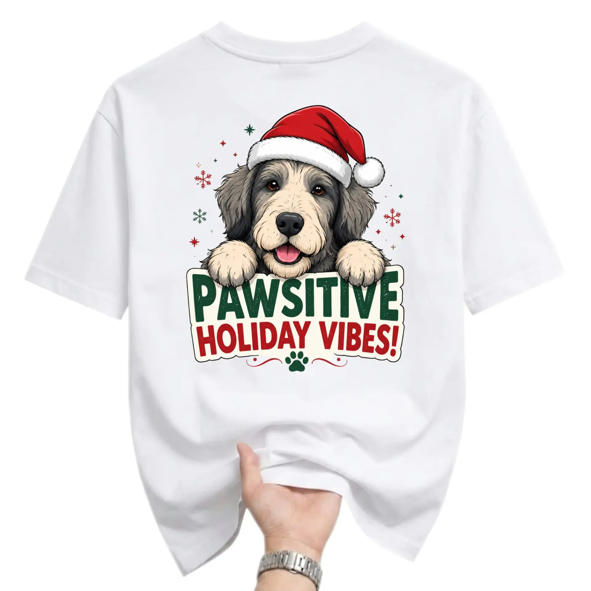 Funny Shirt Pawsitive Holiday Graphic Tee Cute Christmas Dog Illustration