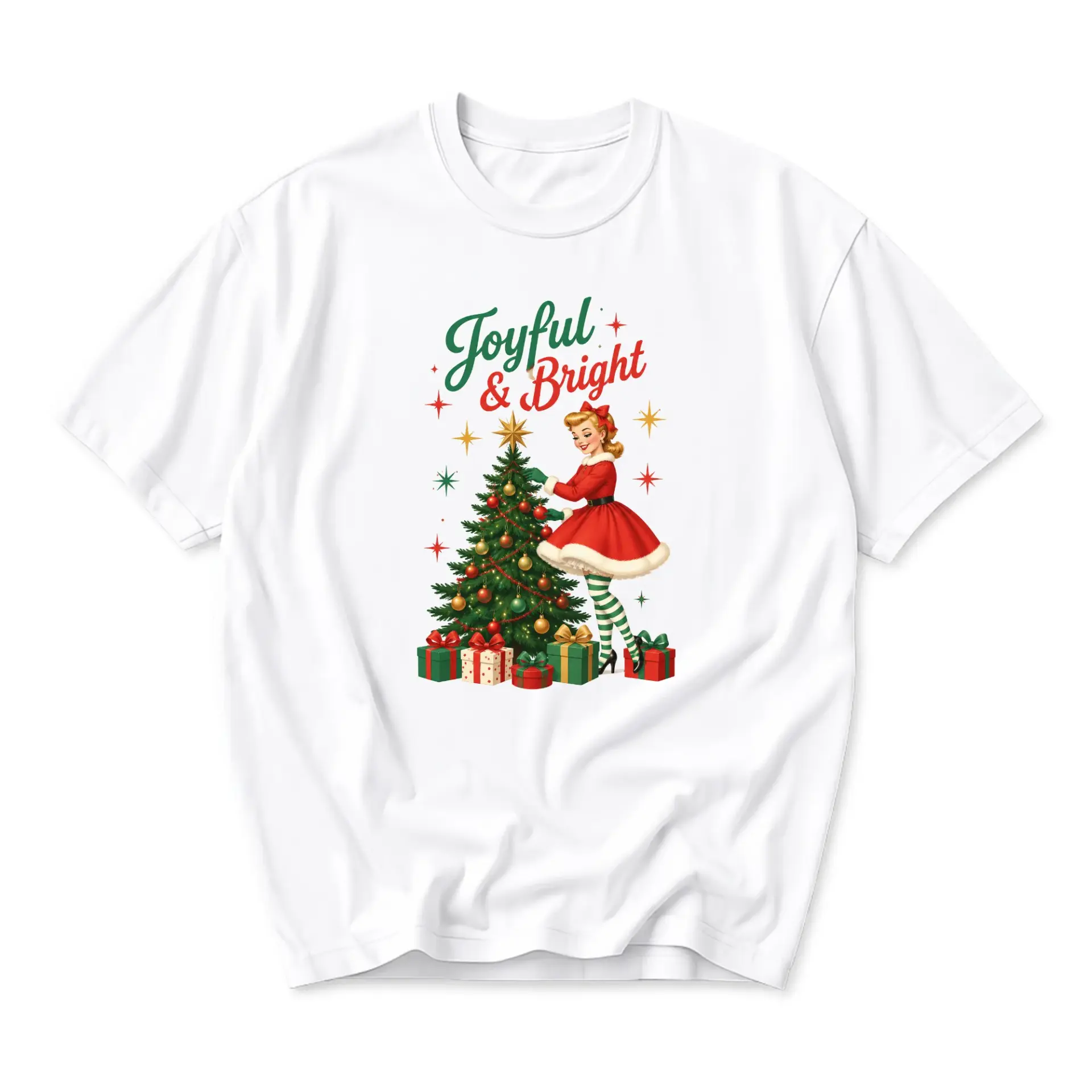 Graphic Tee Joyful and Bright Vintage Style Holiday Illustration Unisex Short Sleeve Crew Neck Casual Cotton Shirt