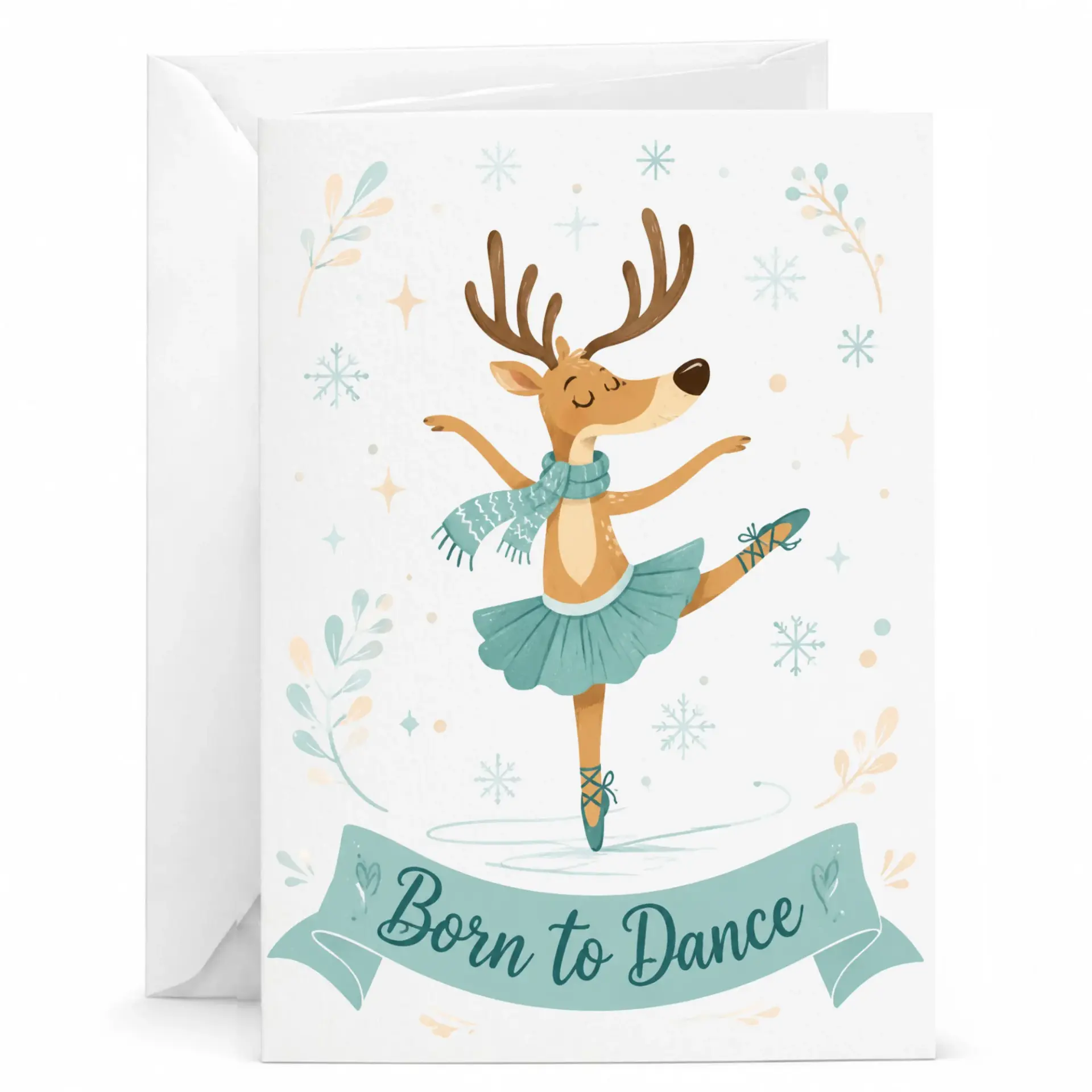 Funny Reindeer Greeting Card Born to Dance Winter Holiday Note Card for Friends and Family with Matching Envelope