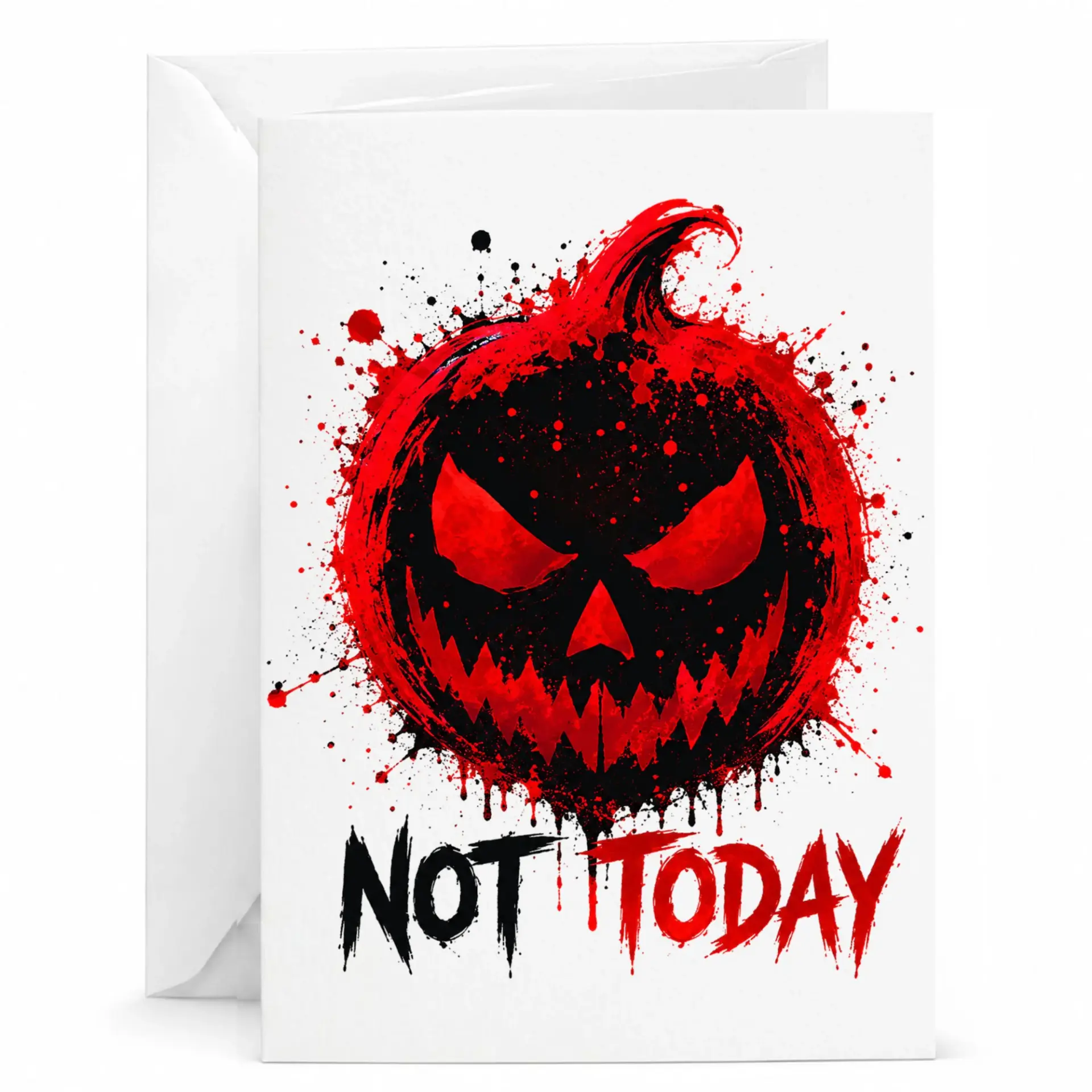 Funny Not Today Pumpkin Greeting Card with Matching Envelope Artistic Spooky O Lantern Stationery for Fall