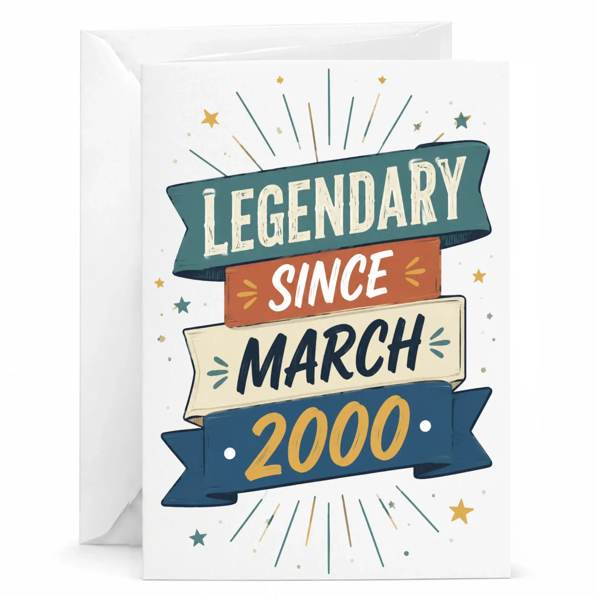 Birthday Card Legendary Since March 2000 Vintage Style Greeting Card for Special Milestone Celebrations and Anniversaries