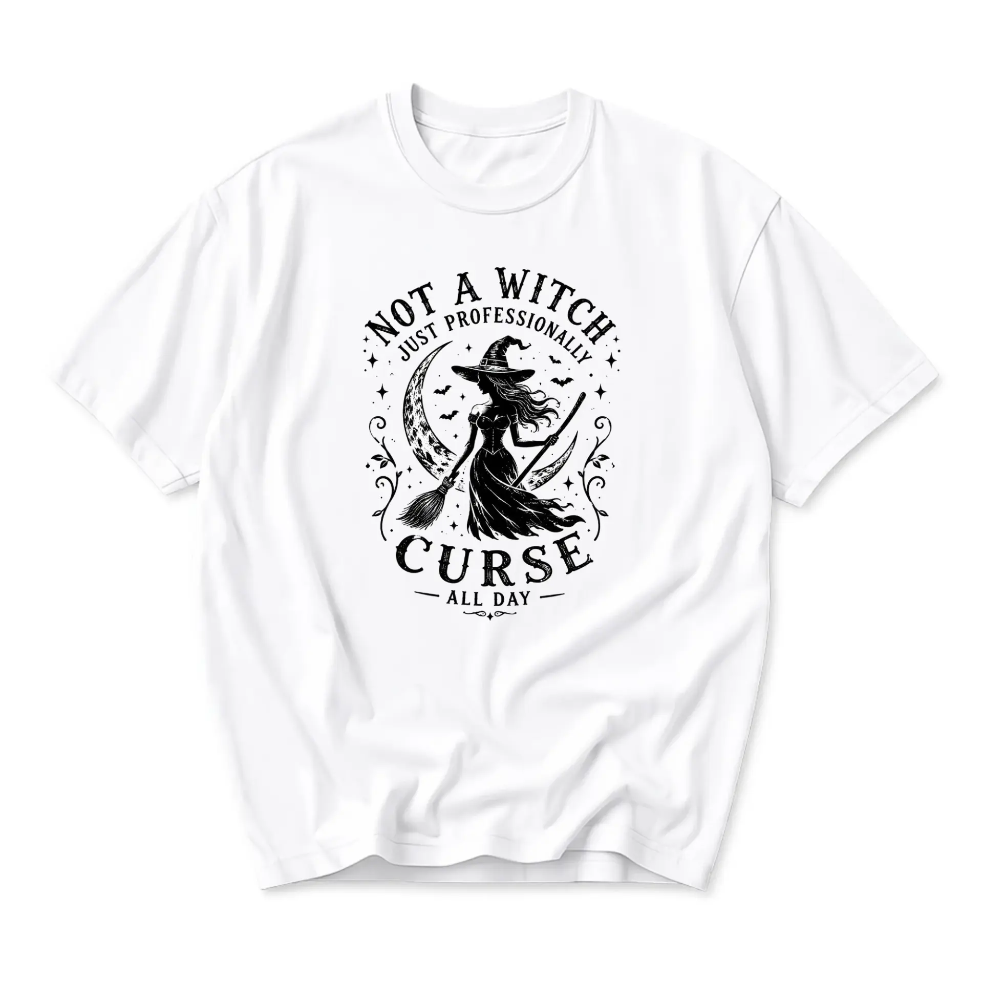 Funny Shirt Not a Witch Just Professionally Curse All Day Graphic Tee Unisex Crew Neck Casual Cotton Top for Adults