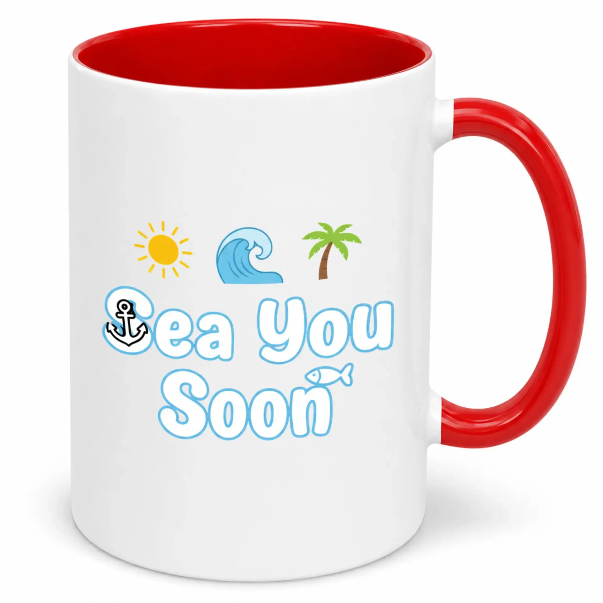 Funny Beach Themed Ceramic Coffee Mug with "sea You Soon" Pun Design, Perfect for Ocean Lovers and Vacation Enthusiasts, 11oz or 15oz Drinkware
