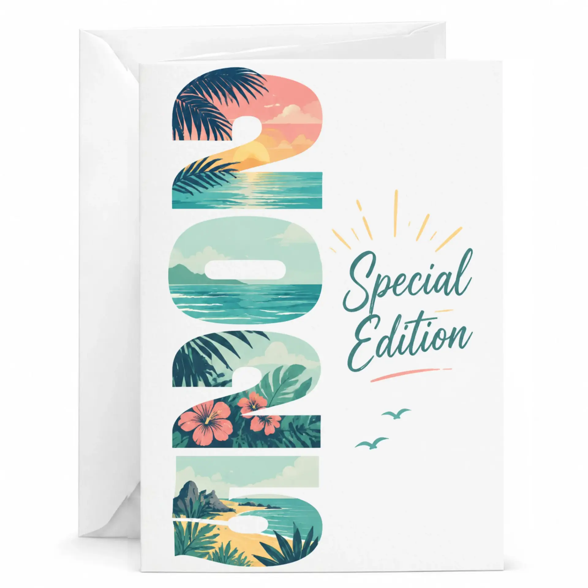 Greeting Card Special Edition Tropical Sunset Design with Matching White Envelope for Any Occasion