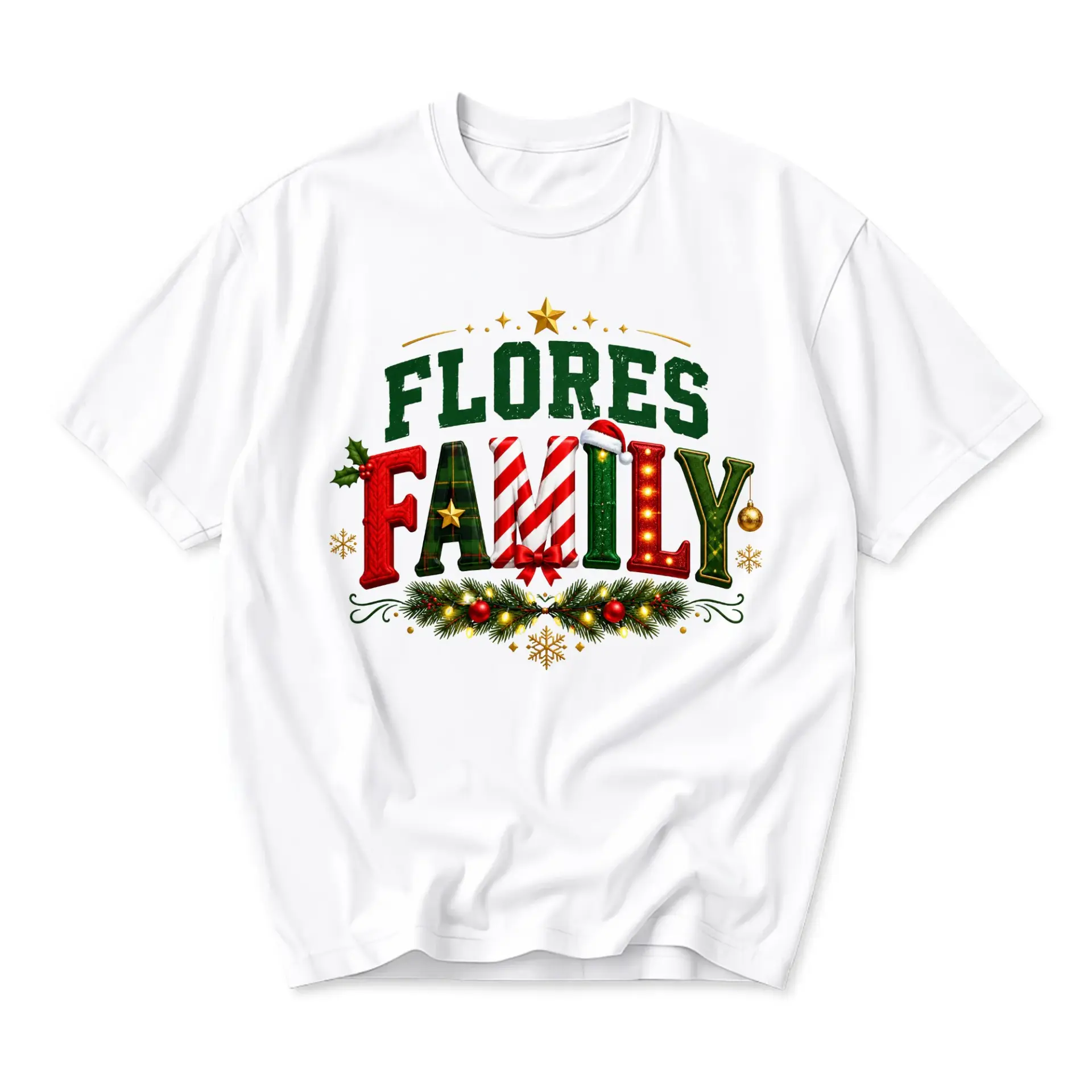 Graphic Tee Flores Family Christmas Custom Holiday Shirt Unisex Crew Neck