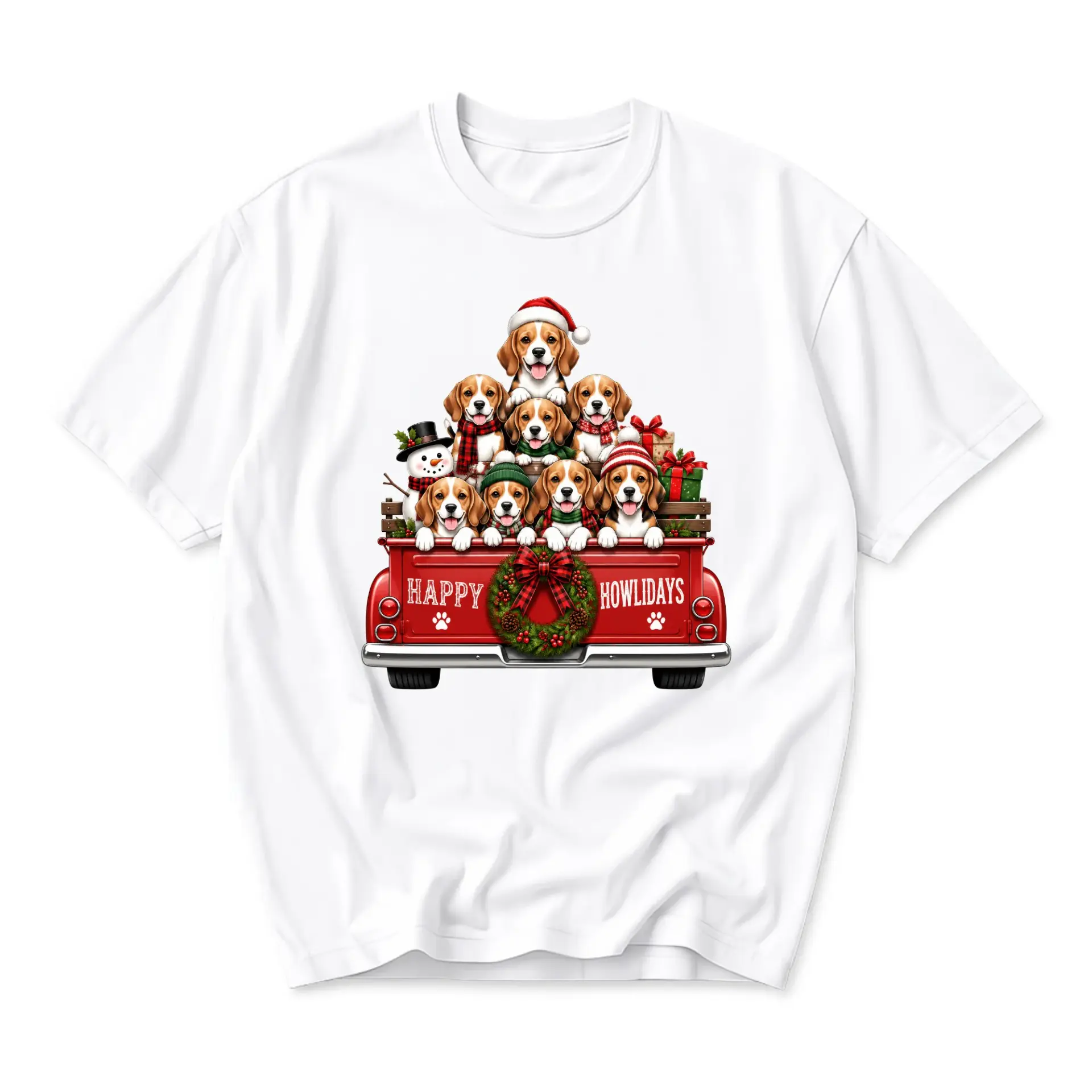 Graphic Tee Happy Howlidays Beagle Dog Christmas Shirt Unisex Casual Crew