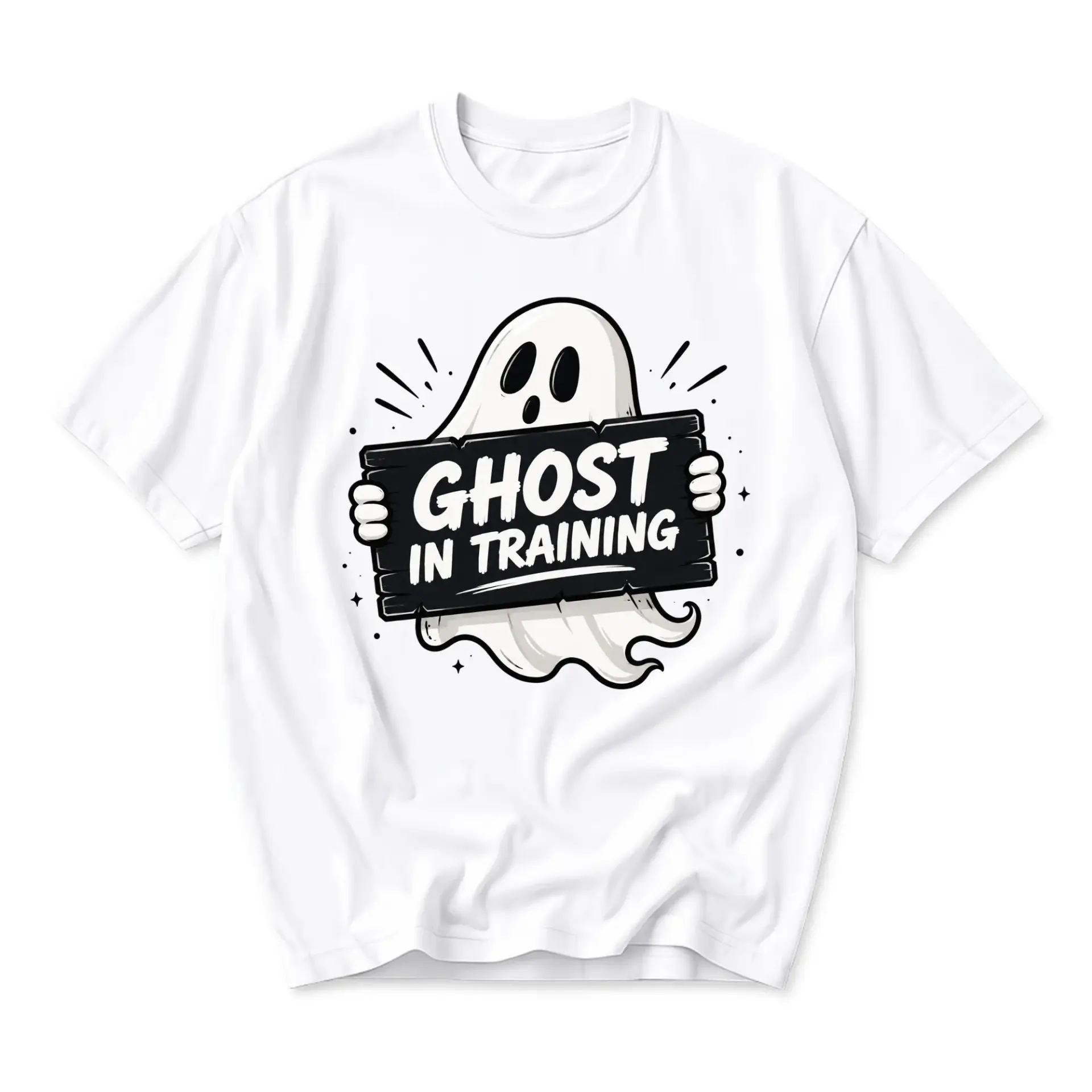 Funny Shirt Ghost in Training Graphic Tee Unisex Crew Neck Casual Wear Soft Cotton Blend Everyday Outfit White T-Shirt