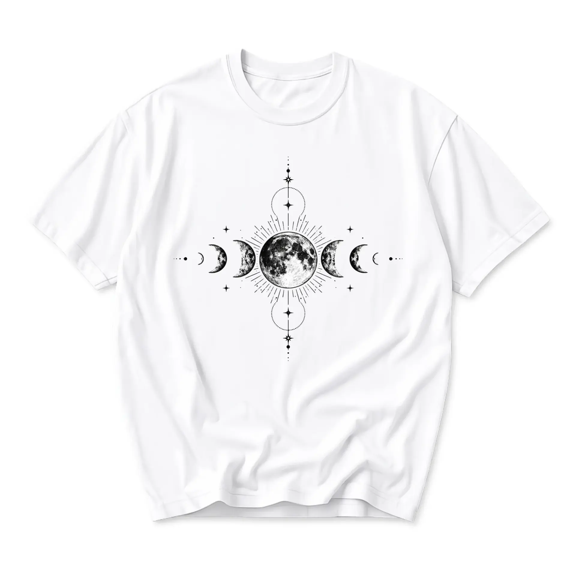 Graphic Tee Celestial Moon Phases Shirt Aesthetic Boho Astronomy Print Unisex Cotton Crew Neck Casual Summer Top