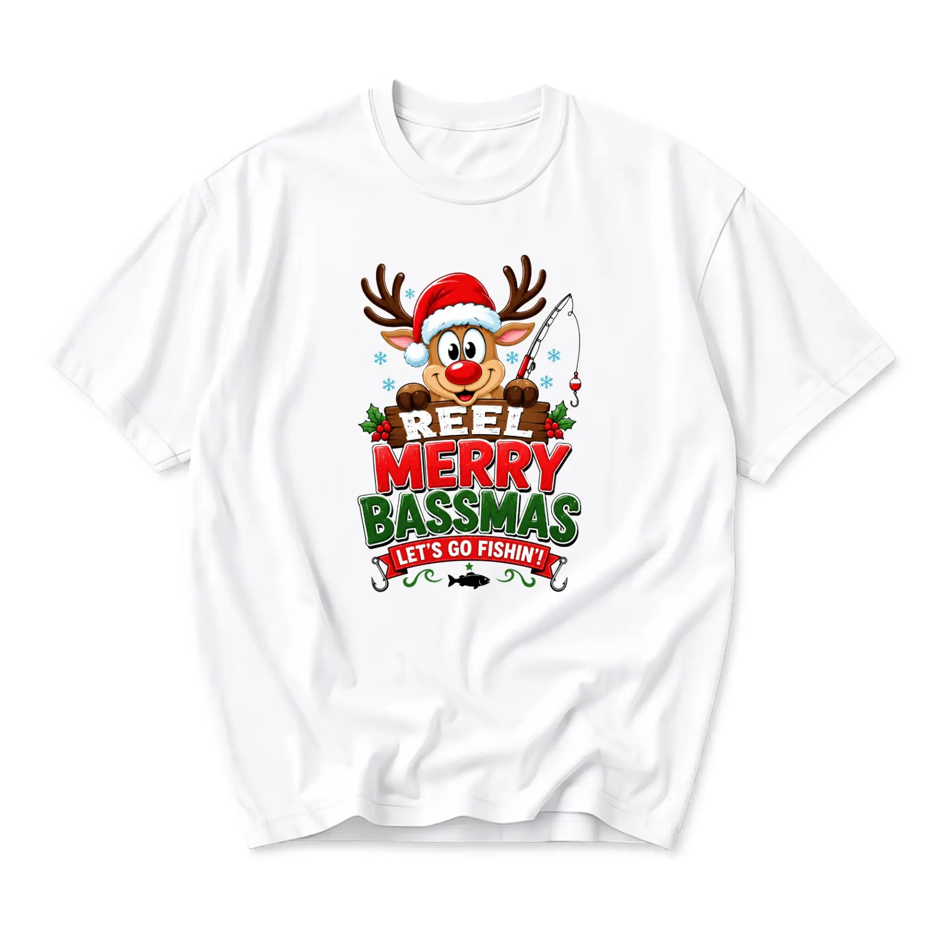 Funny Shirt Reel Merry Bassmas Fishing Holiday Unisex Graphic Printed