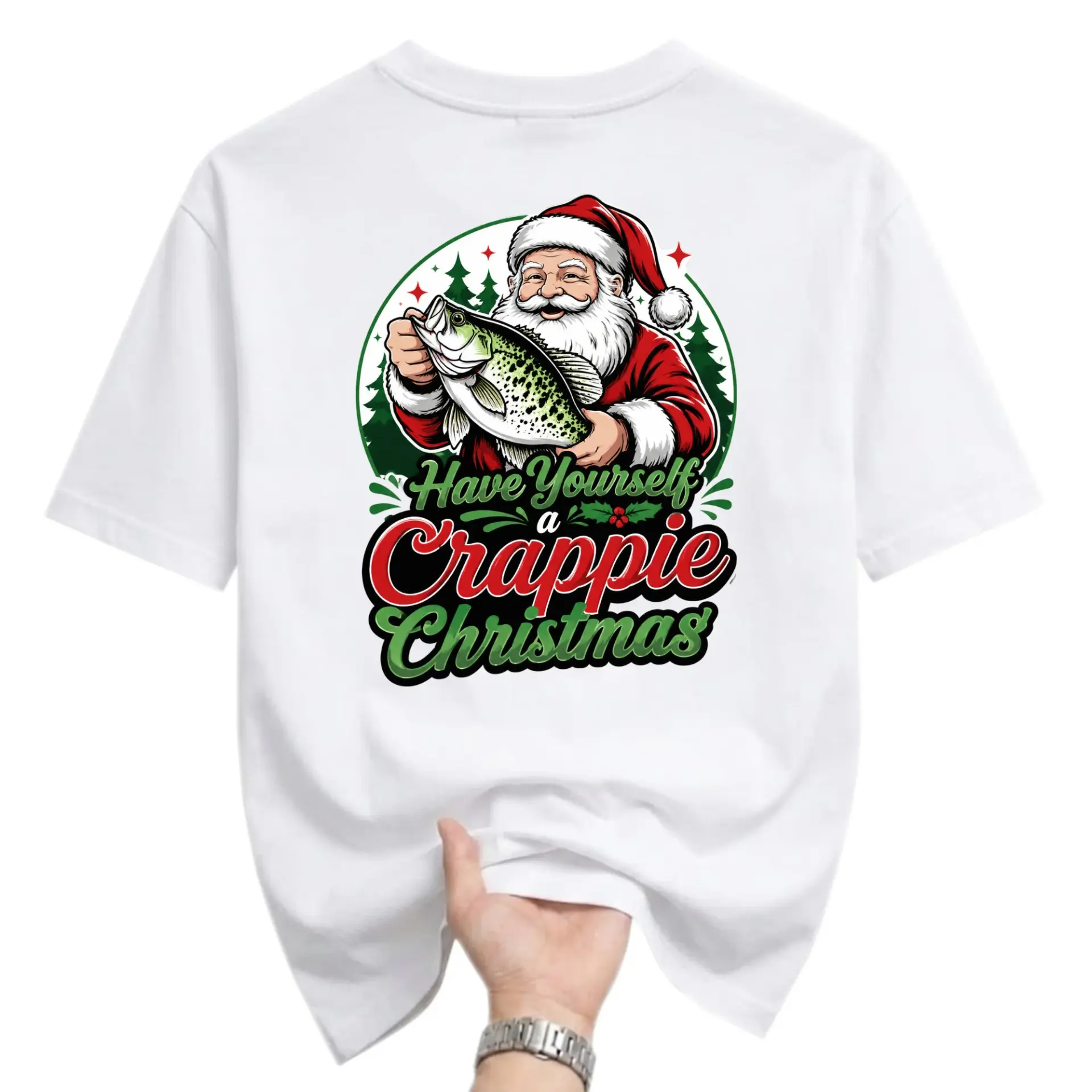 Funny Shirt Santa Claus Fishing Graphic Tee Unisex Holiday Casual Wear Short Sleeve Cotton Blend Crew Neck Apparel