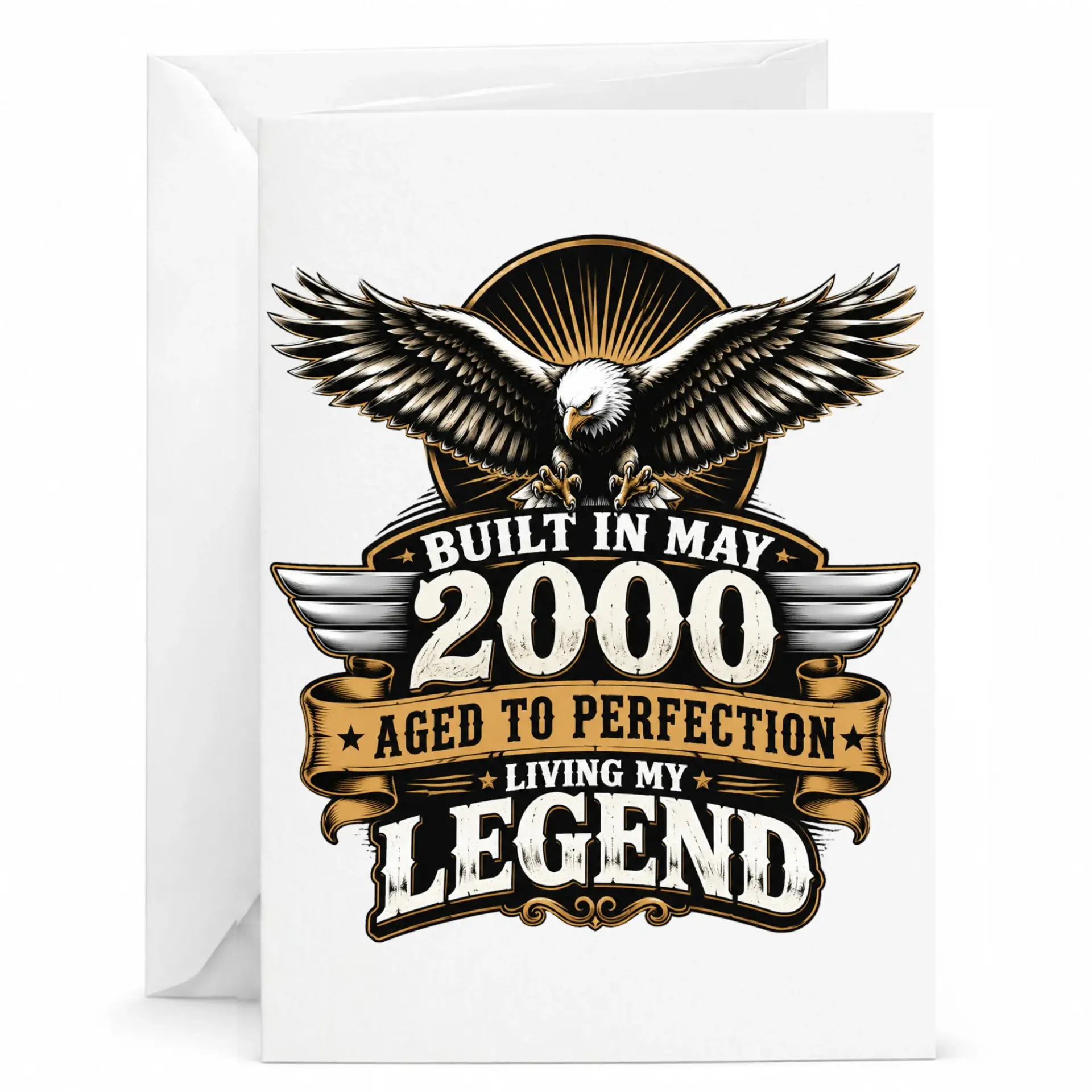 Birthday Card Built in May 2000 Aged to Perfection Living My Legend Vintage Style Eagle Graphic Greeting Card 5x7 Inch