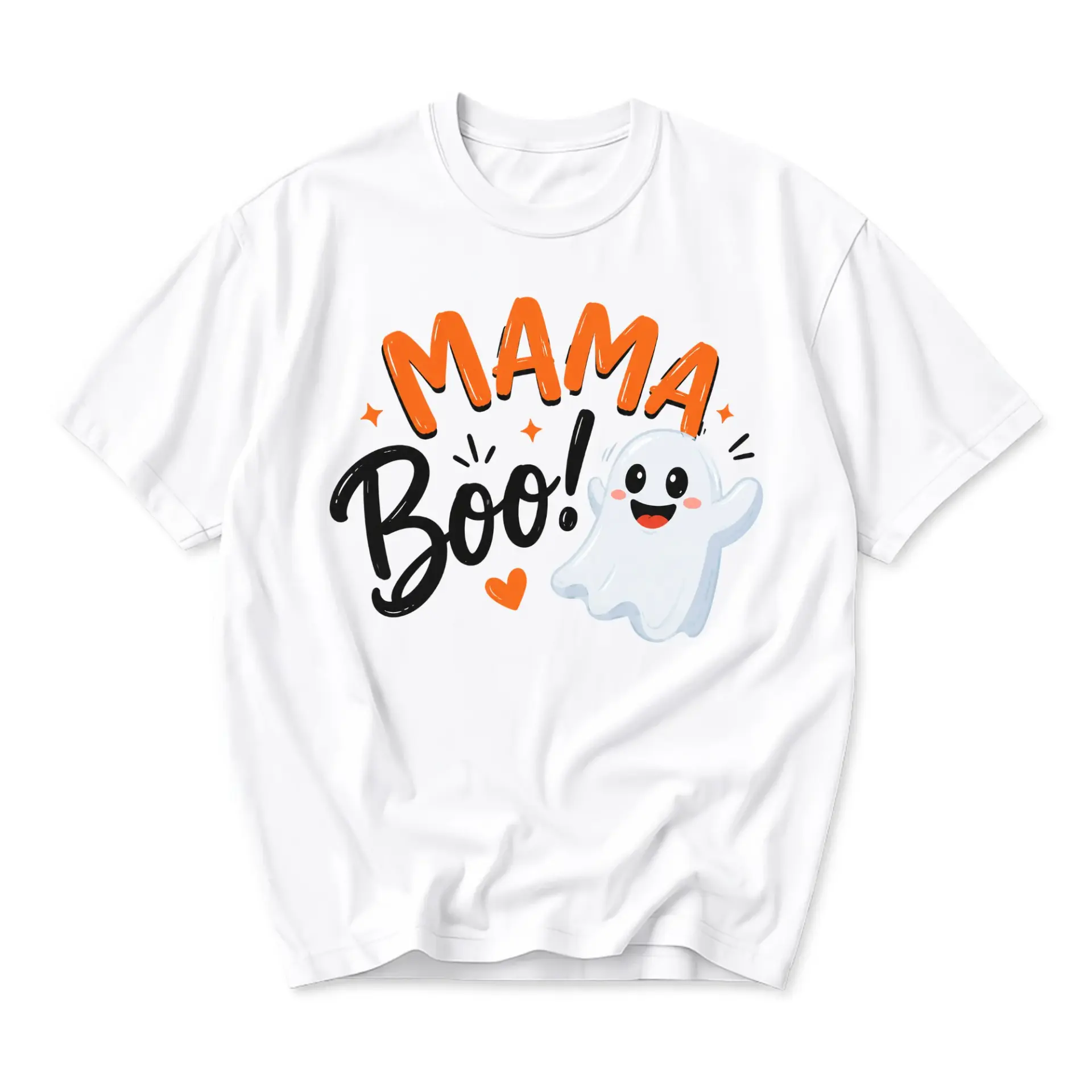 Funny Shirt Mama Boo Ghost Graphic Printed T-Shirt Unisex Casual Crew Neck Halloween Seasonal Apparel White